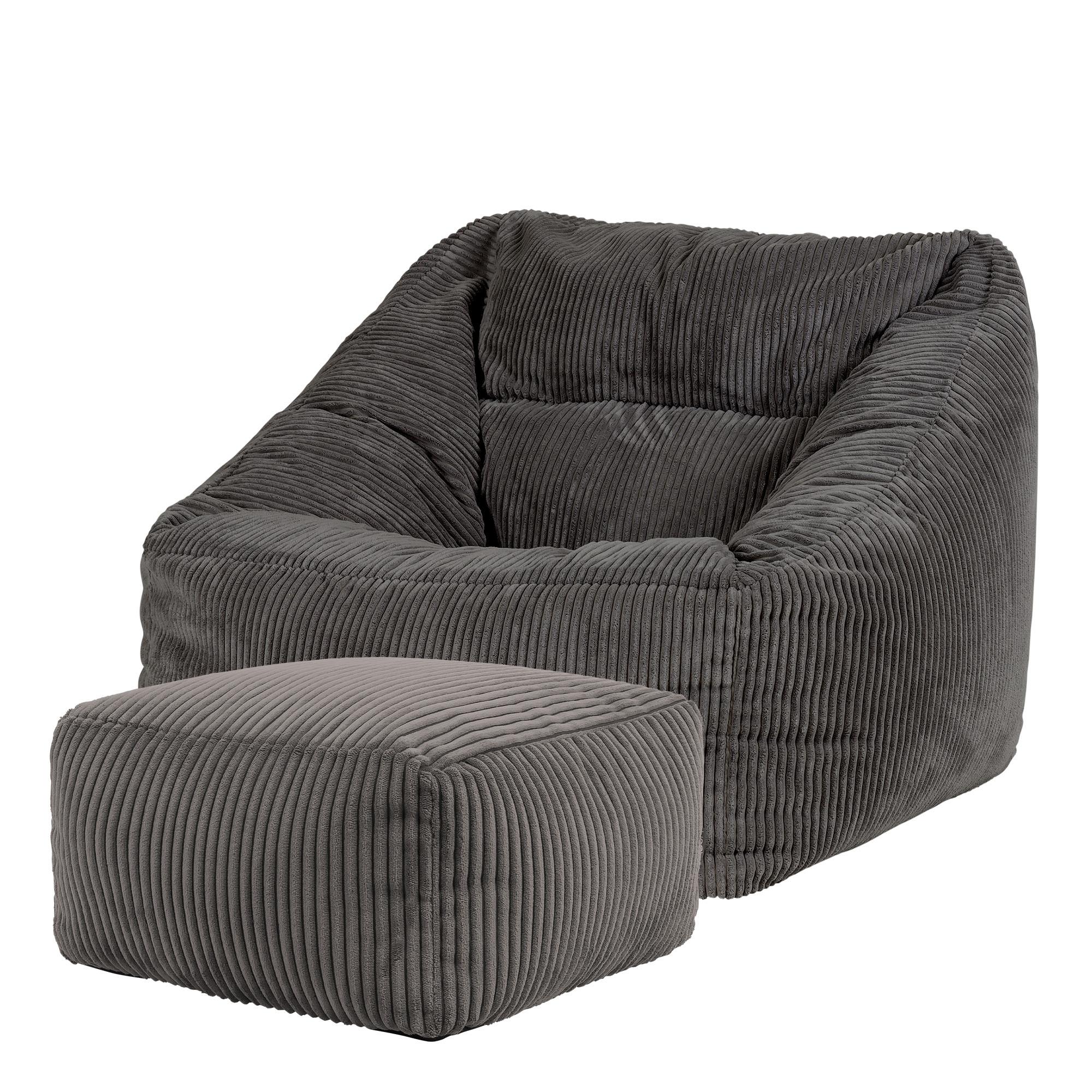 SITZSACK Cord Sessel Natalia mit Hocker - Grau, Textil (97/73/84cm) - icon