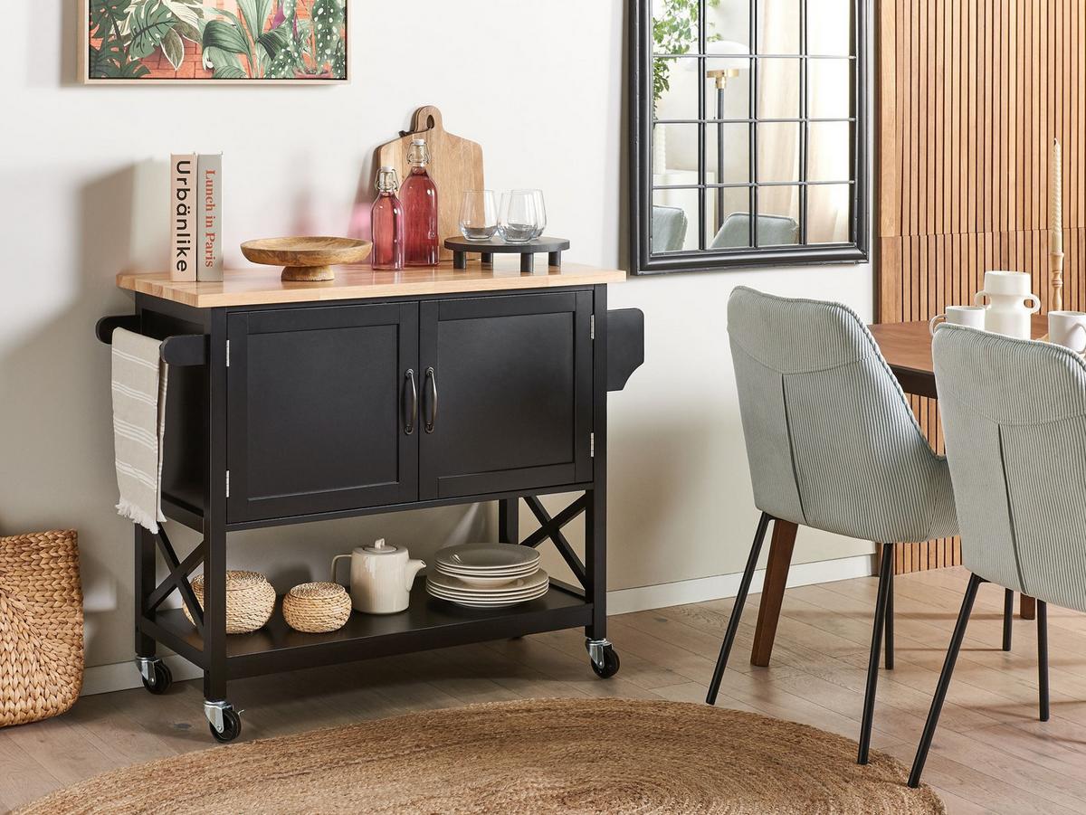 SERVIERWAGEN Schwarz Mele - Schwarz/Braun, Holz/Holzwerkstoff (102/90/44cm) - Beliani