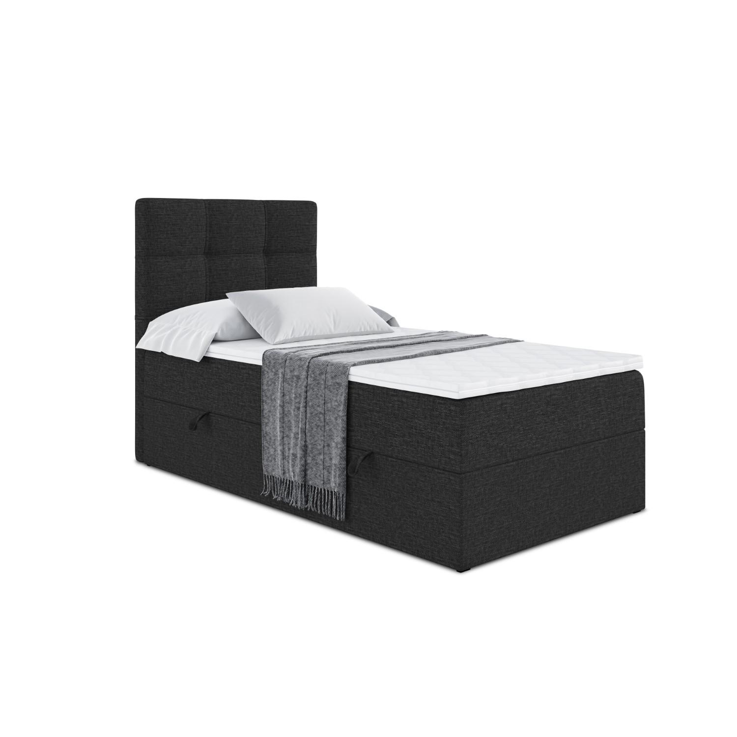 BOXBETT mit Matratze H3 und Lattenrost - MARCE - 90x200 - Links Schwarz - Schwarz, Holzwerkstoff (90/200cm) - ALTDECOR