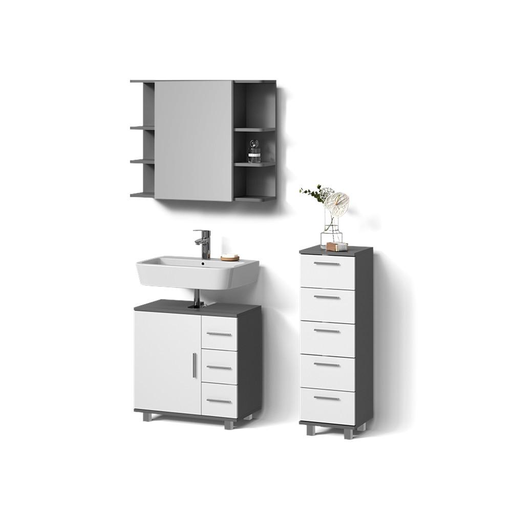 BADMÖBEL-SET Eisak Anthrazit 3 Teile, mit Midischrank - Anthrazit, Holzwerkstoff (60/60/33cm) - Livinity®
