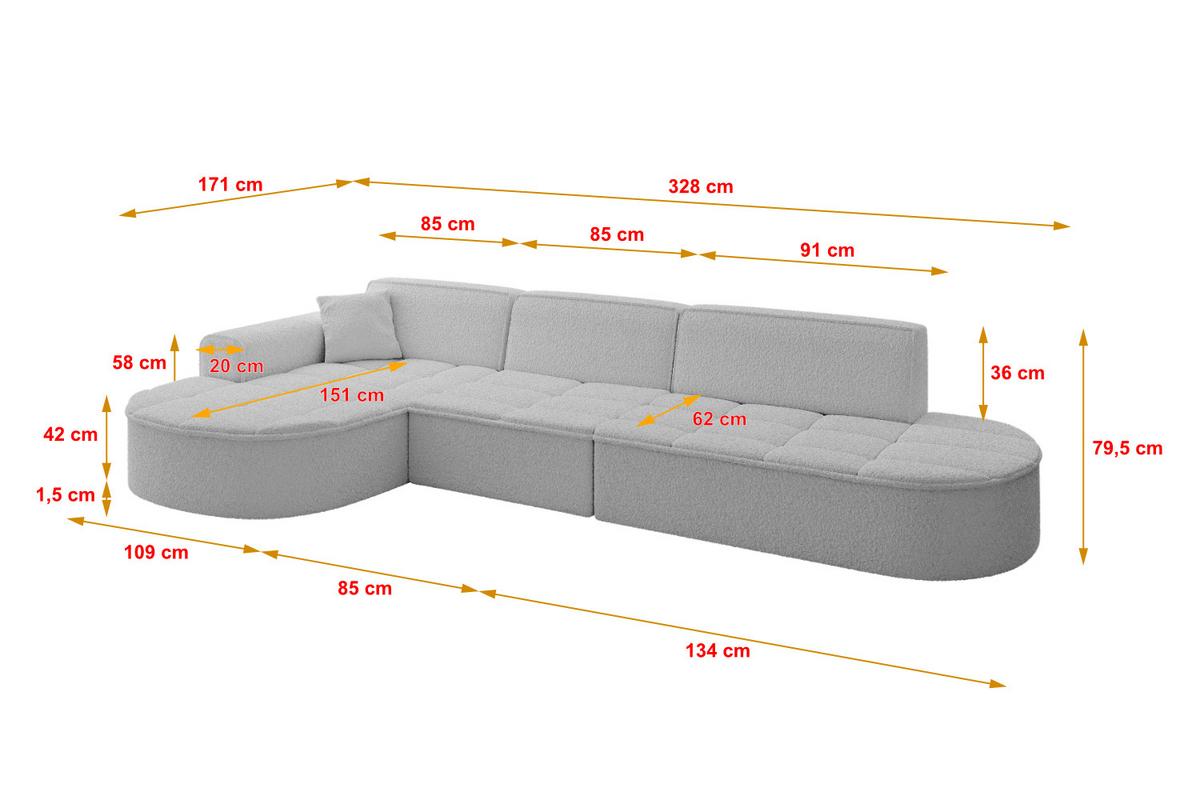 ECKSOFA Ottomane Links TARO-L2 - 328x171x79,5 cm Hellgrau - Hellgrau, Holzwerkstoff/Textil (328/171cm) - ALTDECOR