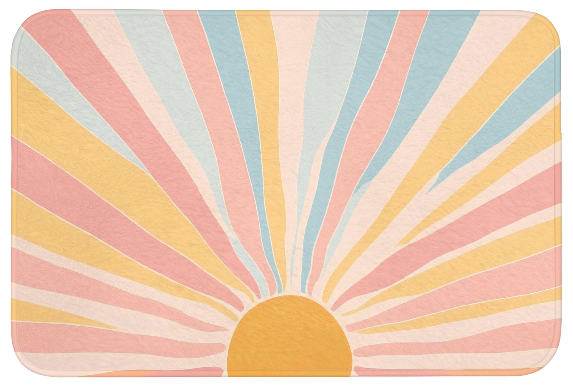 BADEMATTE Illustration - Sonne - Pastellfarben Badvorleger 90x60 cm - Pastellblau, Textil (90/60cm) - OnlyWow