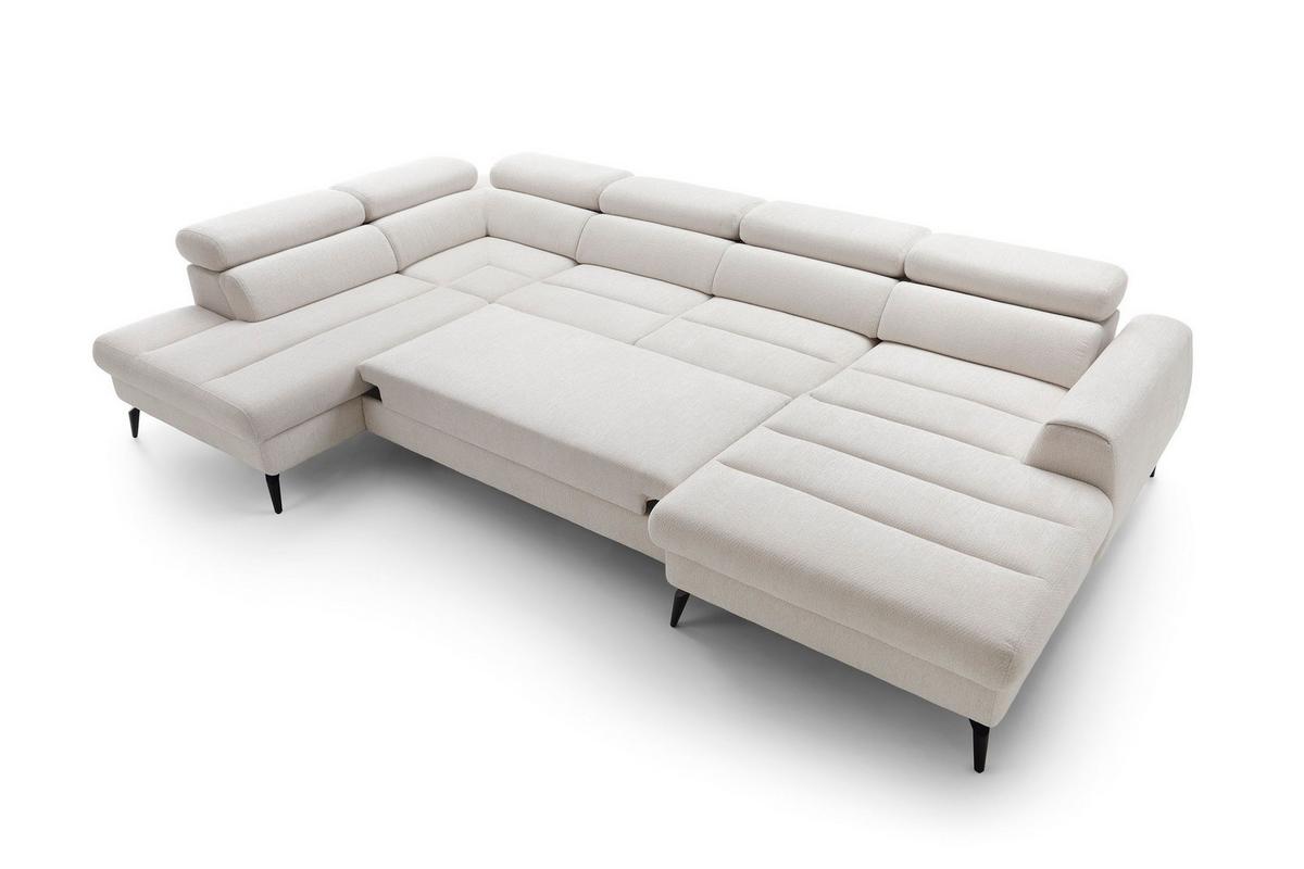 WOHNLANDSCHAFT NOTE Creme Chenille mit Schlaffunktion - Creme, Holz (345/93/257cm) - MASSENO