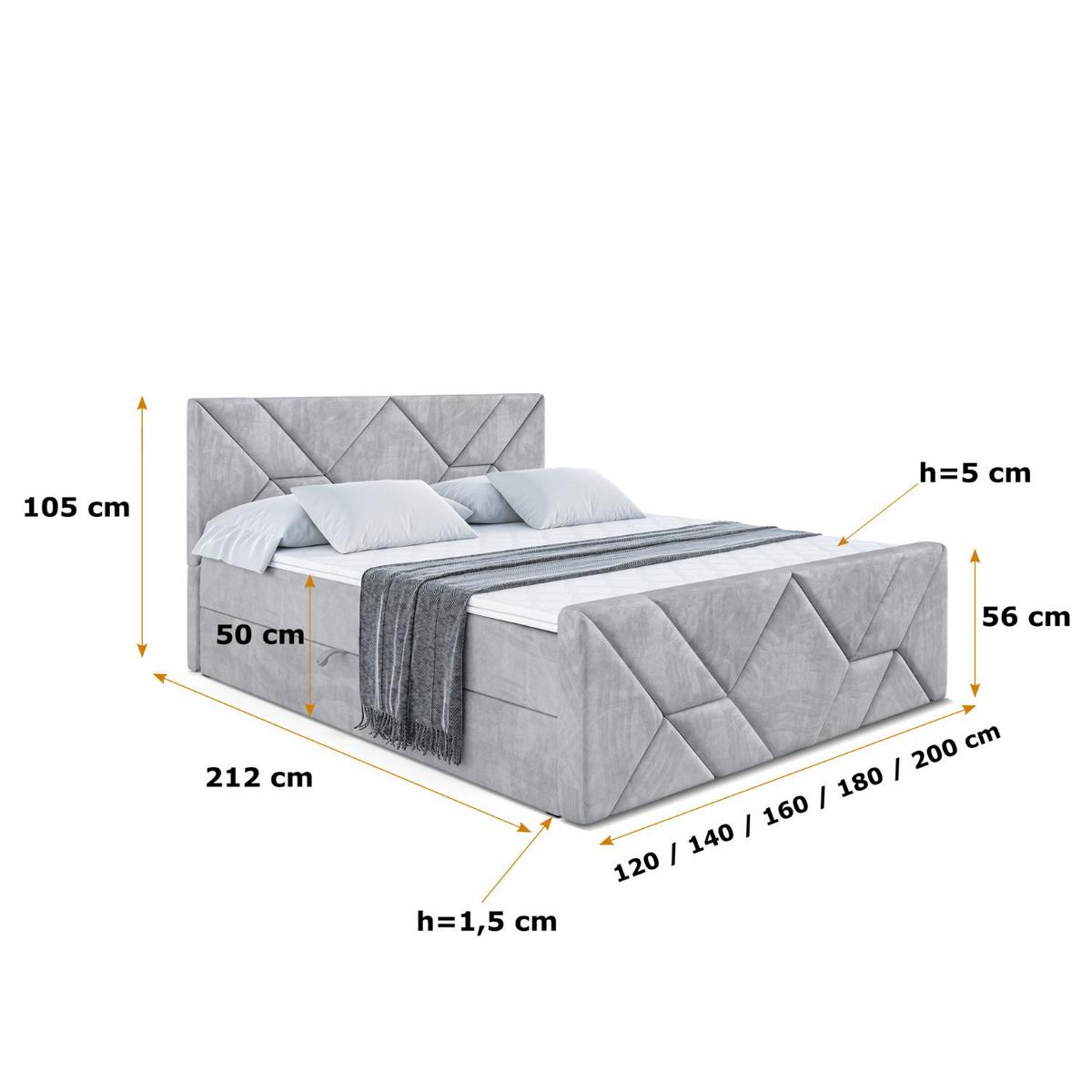 BOXBETT BARWA-Z - 140x200 cm - H4 - Hellgrau - Hellgrau, Holzwerkstoff (140/200cm) - ALTDECOR