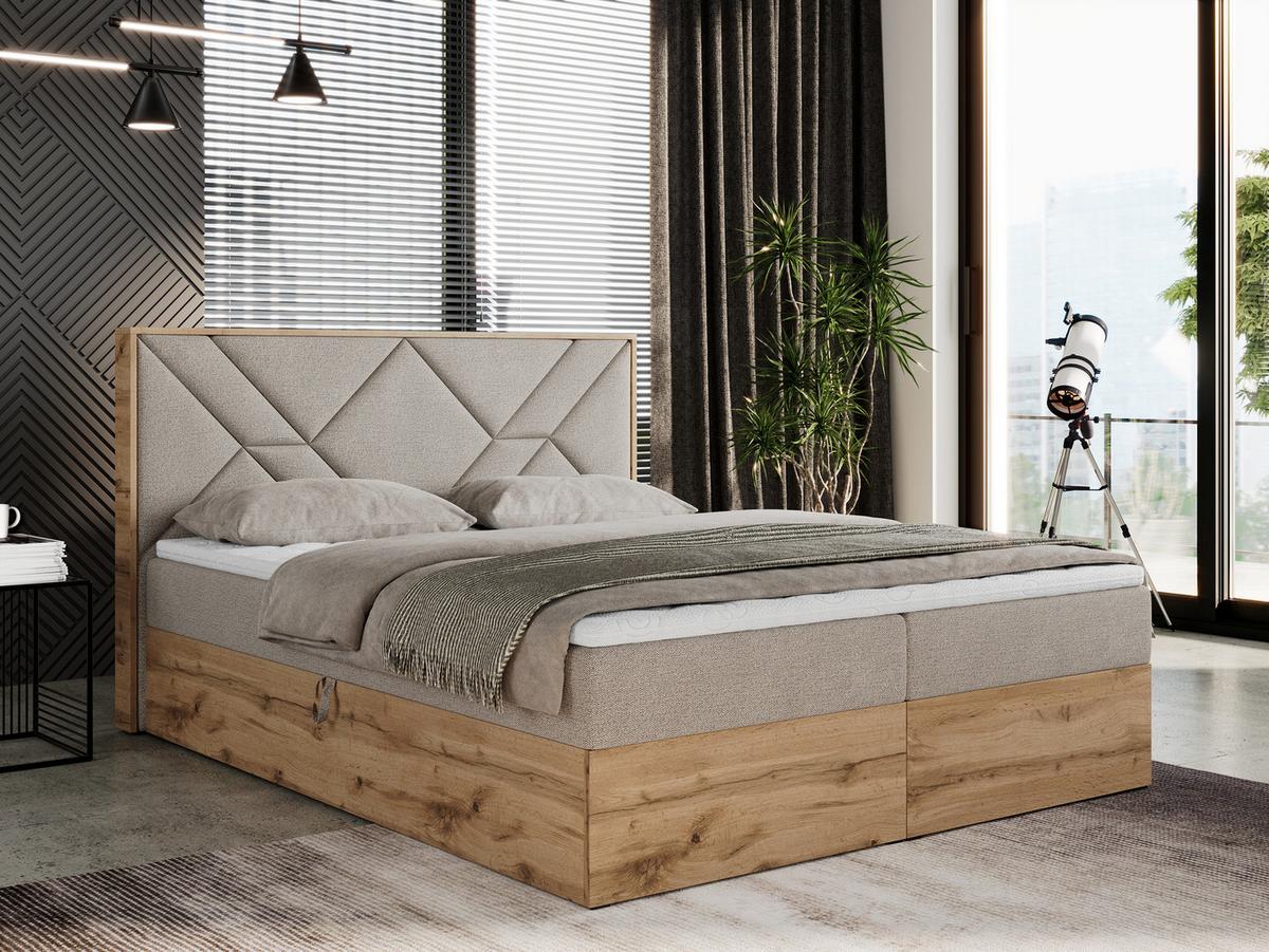 BOXBETT GUNAR - 120/200 Beige Struktur - H4 - Beige, Holz/Textil (120/200cm) - MKS