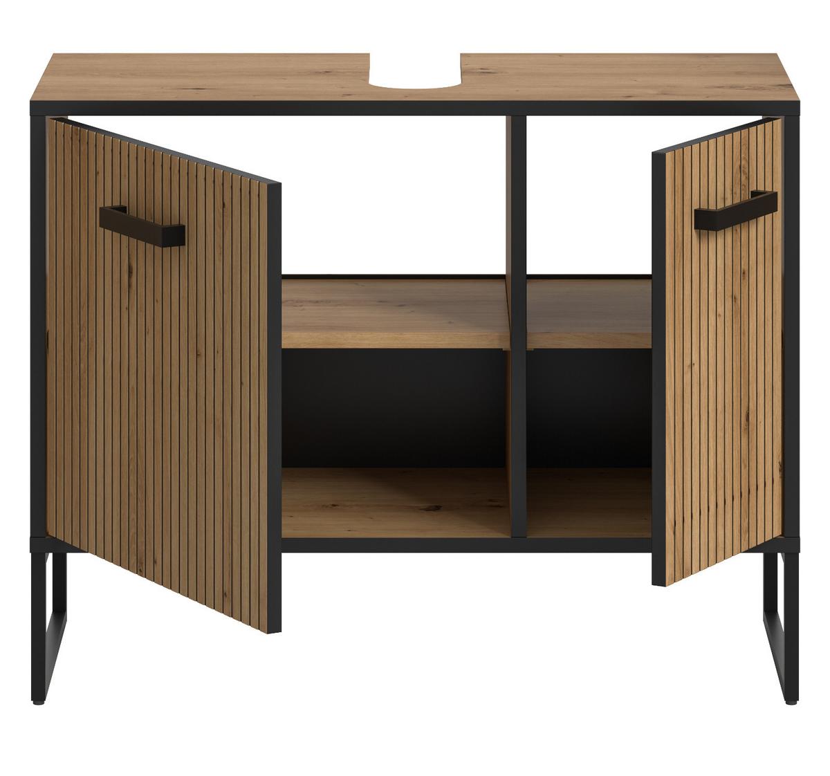 WASCHBECKENUNTERSCHRANK Eiche Artisan, schwarz 80 cm, Badezimmer Unterschrank mit Soft-Close - Schwarz/Eiche Artisan, Holzwerkstoff/Kunststoff (80/63/36cm) - Inn.Furn
