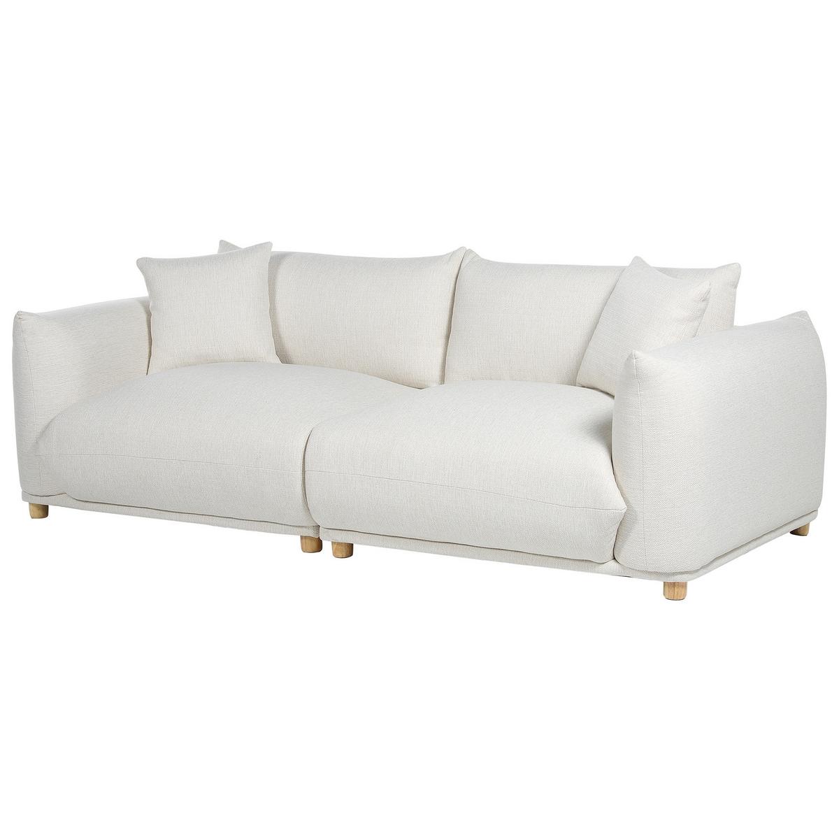 3-SITZER-SOFA cremeweiß mit Kissen Luvos - Hellbraun/Weiß, Textil (220/75/104cm) - Beliani