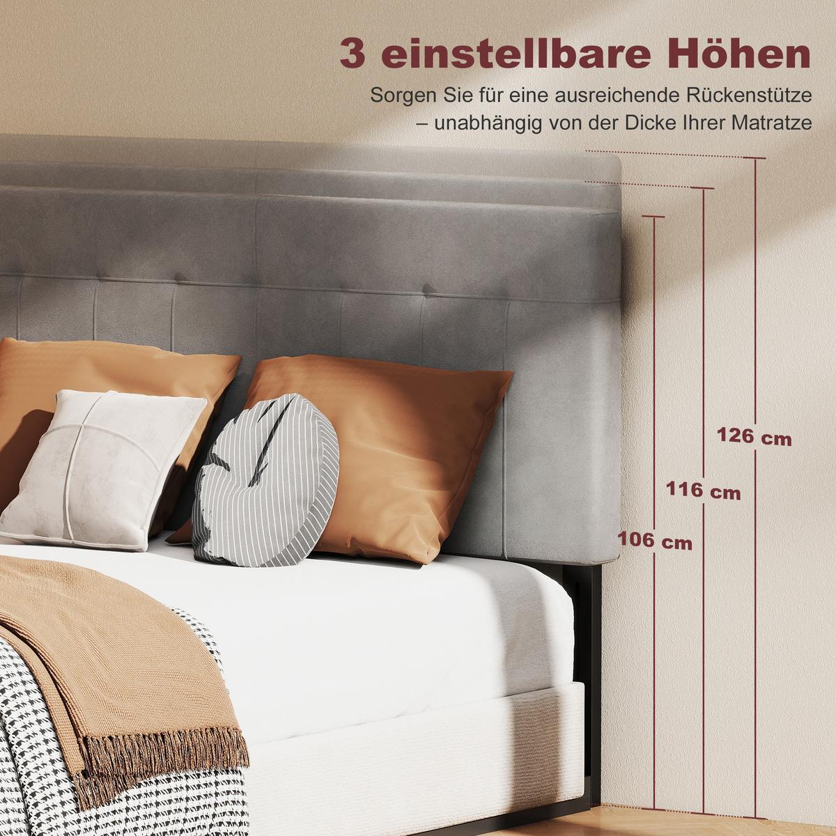 KOPFTEIL Polyester Metall Grau - Grau, Textil/Metall (10/126/140cm) - HOMCOM