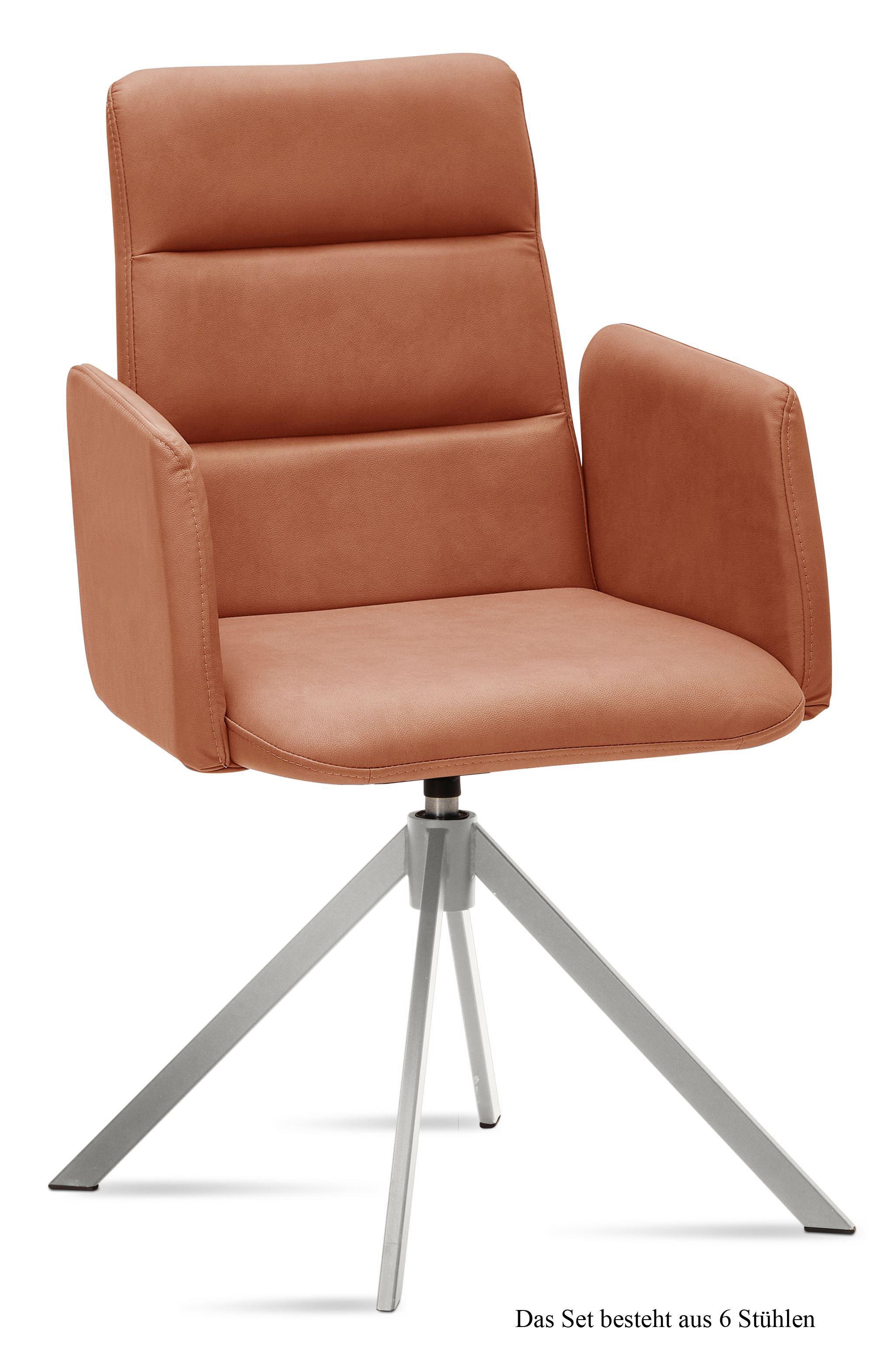 ARMLEHNSTUHL drehbar (6er-Set) Dulcia 52x92x60 Edelstahl/Cognac - Edelstahlfarben/Cognac, Kunststoff (60/92/52cm) - 58aufmkessel
