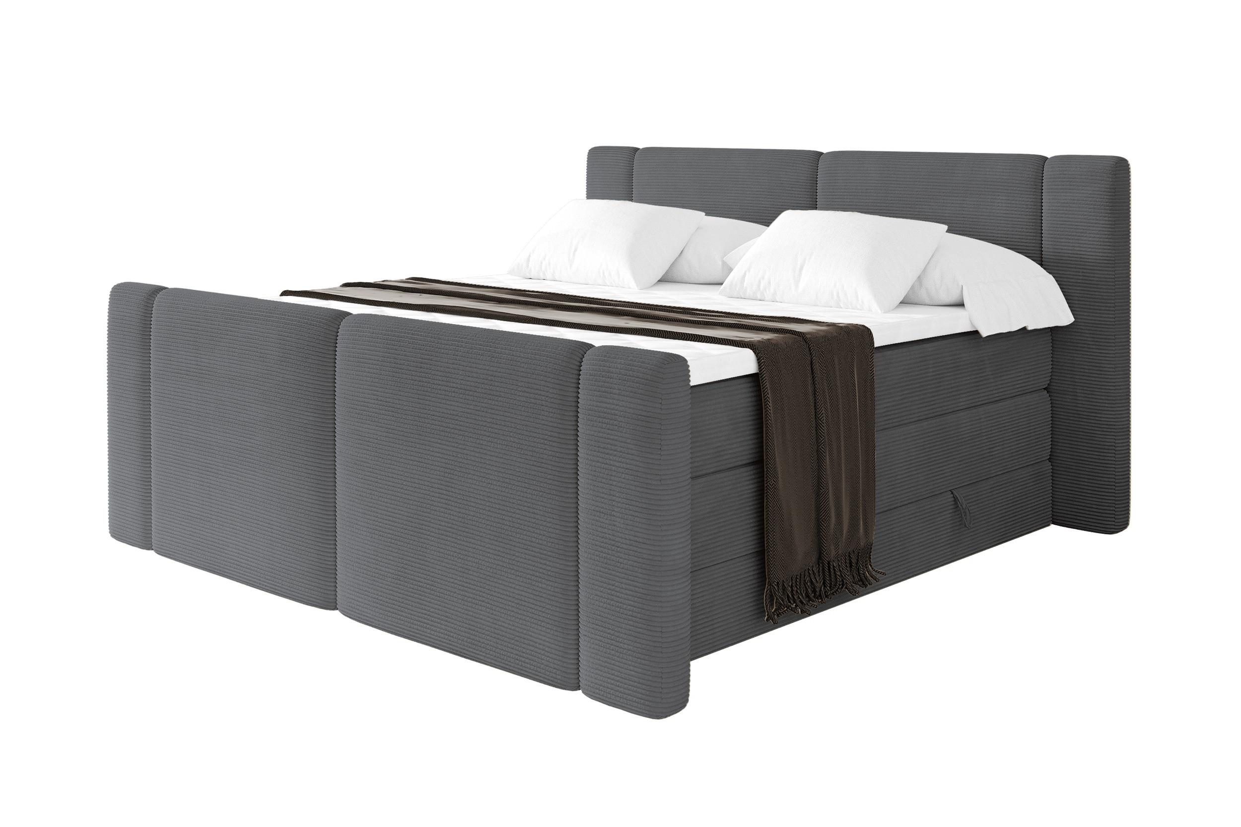 BOXSPRINGBETT mit Matratze H3/H4 - EVON KING Zanozek - 160x200 cm Dunkelgrau - Graphitfarben, Holzwerkstoff (160/200cm) - ALTDECOR