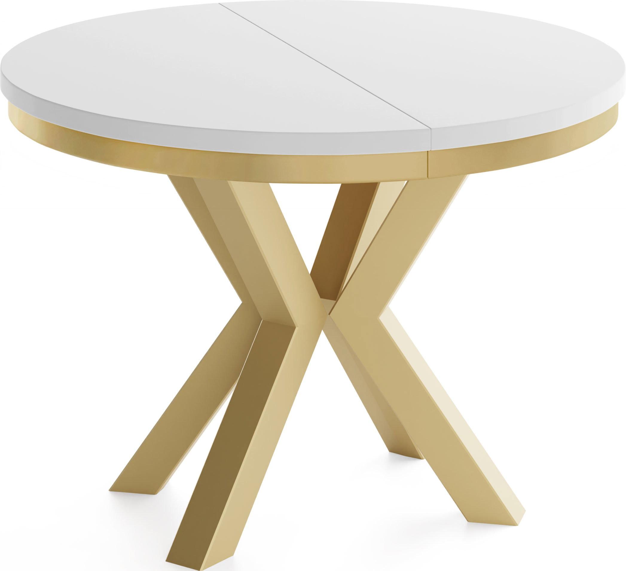 ESSTISCH Clara Gold runder ausziehbarer, Weiß 120-200/120/76 cm - Goldfarben/Weiß, Holzwerkstoff/Metall (120/196/76cm) - WFL GROUP