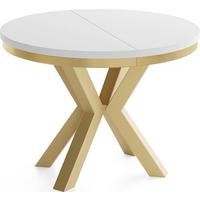 ESSTISCH Clara Gold runder ausziehbarer, Weiß 120-200/120/76 cm - Goldfarben/Weiß, Holzwerkstoff/Metall (120/196/76cm) - WFL GROUP