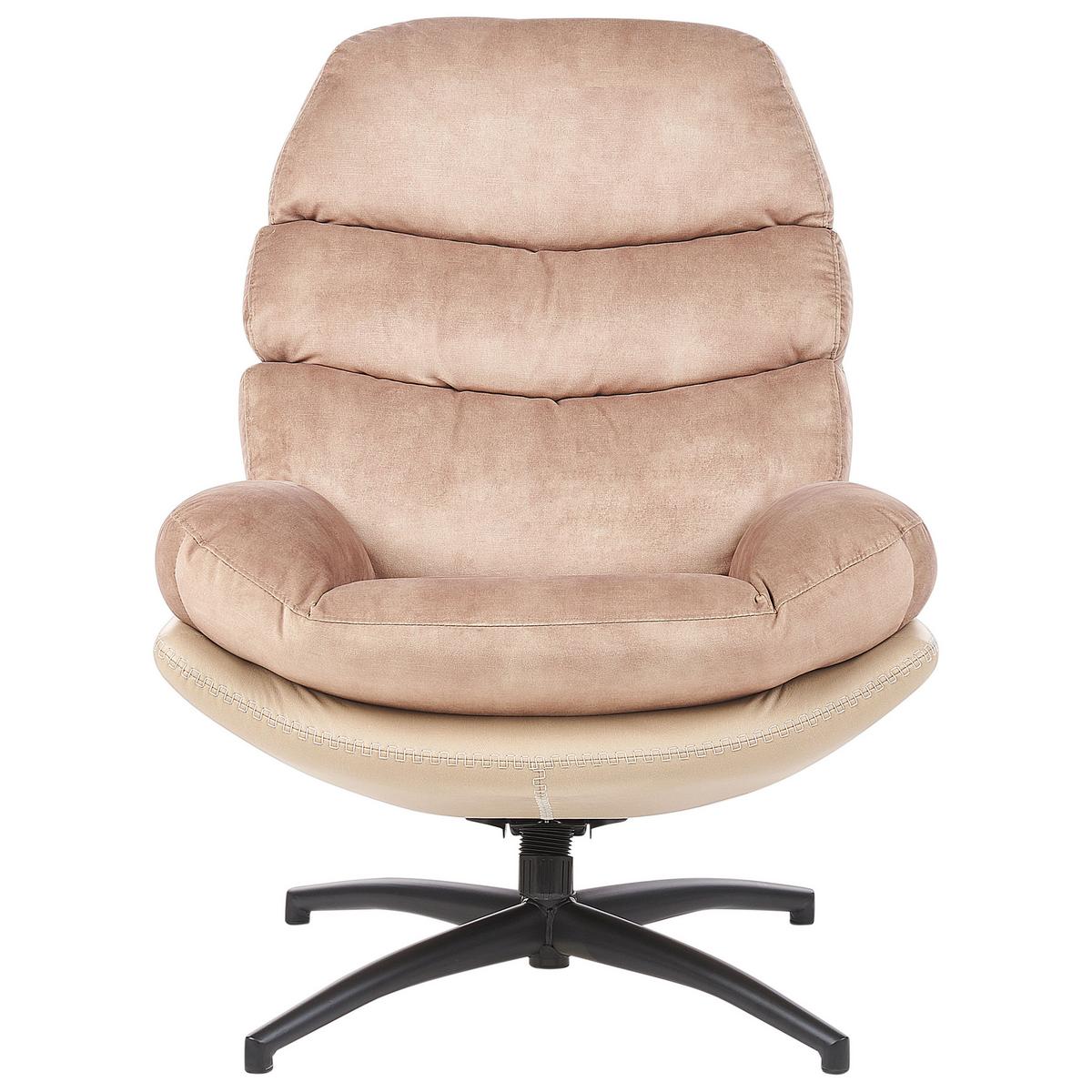 STUHL Samtstoff mit Fußhocker Sandbeige Eide - Beige/Schwarz, Textil (78/100/87cm) - Beliani
