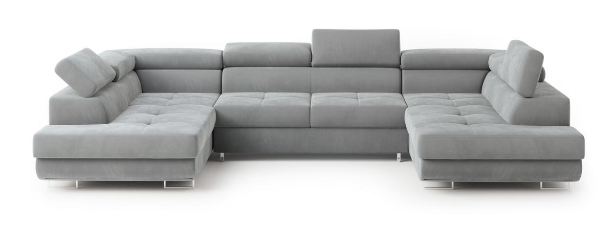 WOHNLANDSCHAFT RAGGIO Hellgrau Velours-Stoff mit Schlaffunktion - Hellgrau, Holz (336/90/202cm) - MASSENO