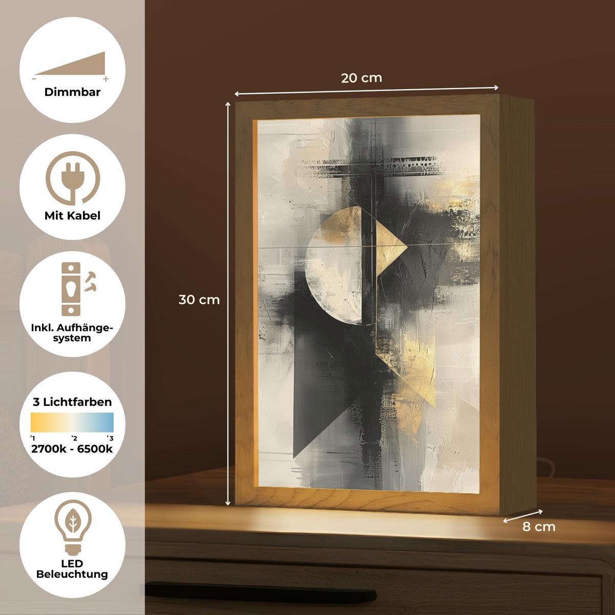 WANDLEUCHTE Abstrakt - Schwarz - Farbe - Modern 20x30 cm - Grau, Holzwerkstoff (20/30/8cm) - OnlyWow