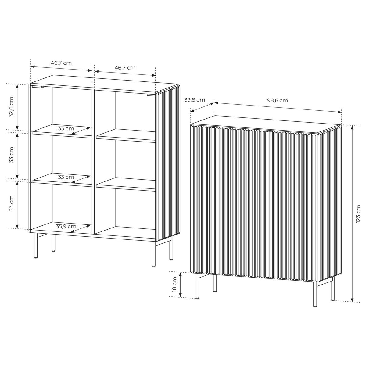 HIGHBOARD TRATTO 98,6/123/39,8cm 2 Türen Kaschmir - Kaschmir, Holzwerkstoff (98.6/123/39.8cm) - MASSENO