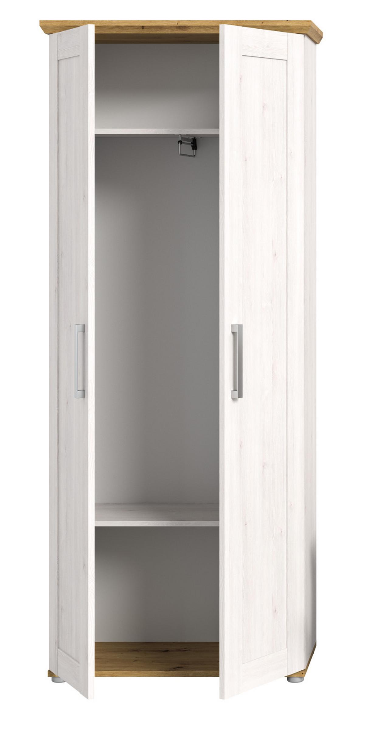 GARDEROBENSCHRANK weiß Lärche 80 cm, Flurschrank im Landhaus-Stil - Silberfarben/Weiß, Holzwerkstoff/Kunststoff (80/196/39cm) - Inn.Furn