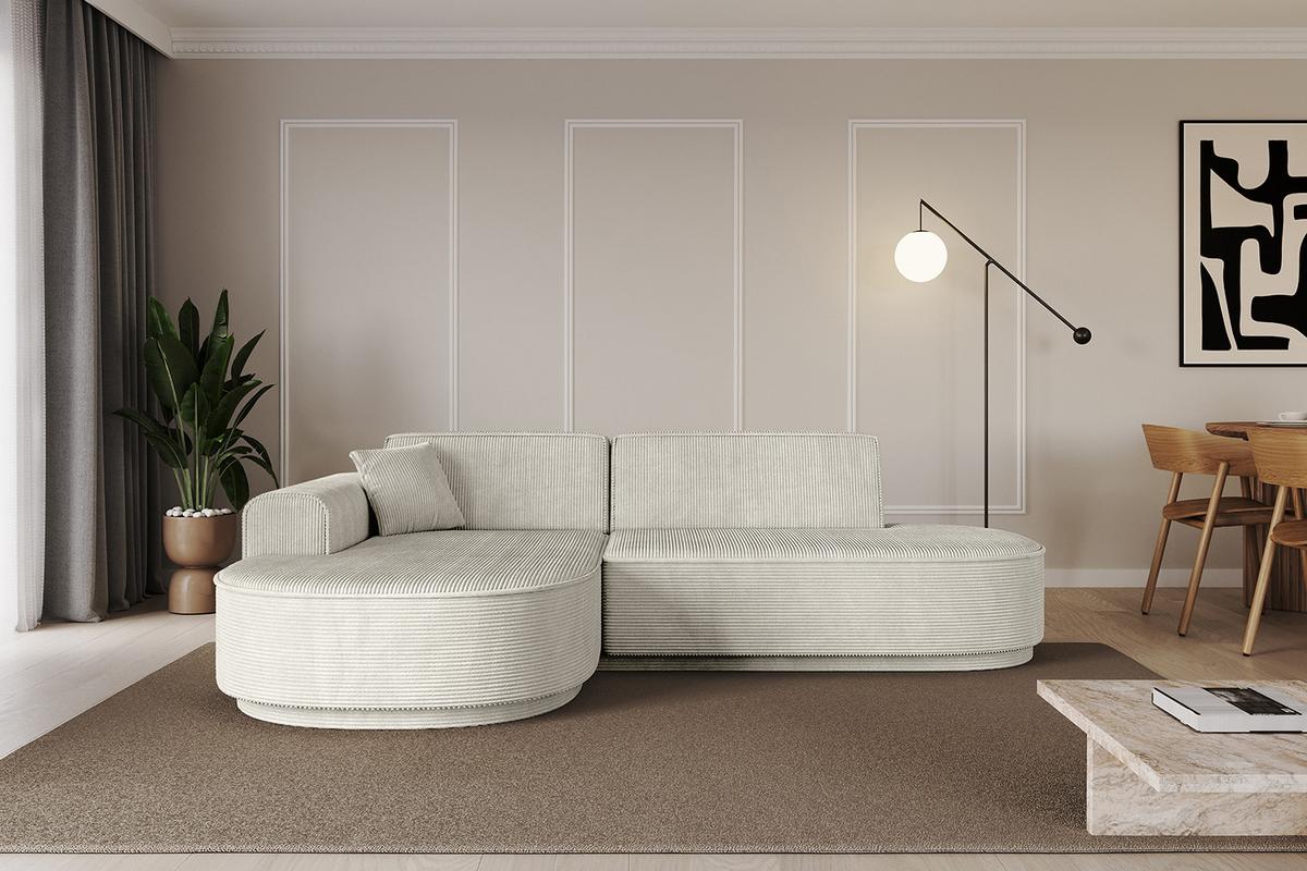 ECKSOFA Ottomane Links MARI-L1-v3 - 243x171x83 cm Creme Cord - Hellgrau/Creme, Holzwerkstoff/Kunststoff (243/171cm) - ALTDECOR