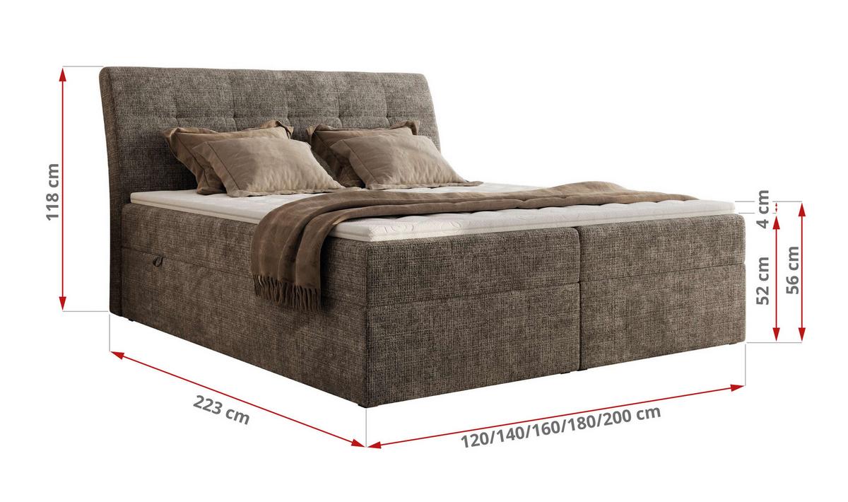 BOXBETT DAGOS 120/200 - Braun Schenille grob gewebt - H3 - Topper T25 - Braun, Textil (120/200cm) - MKS