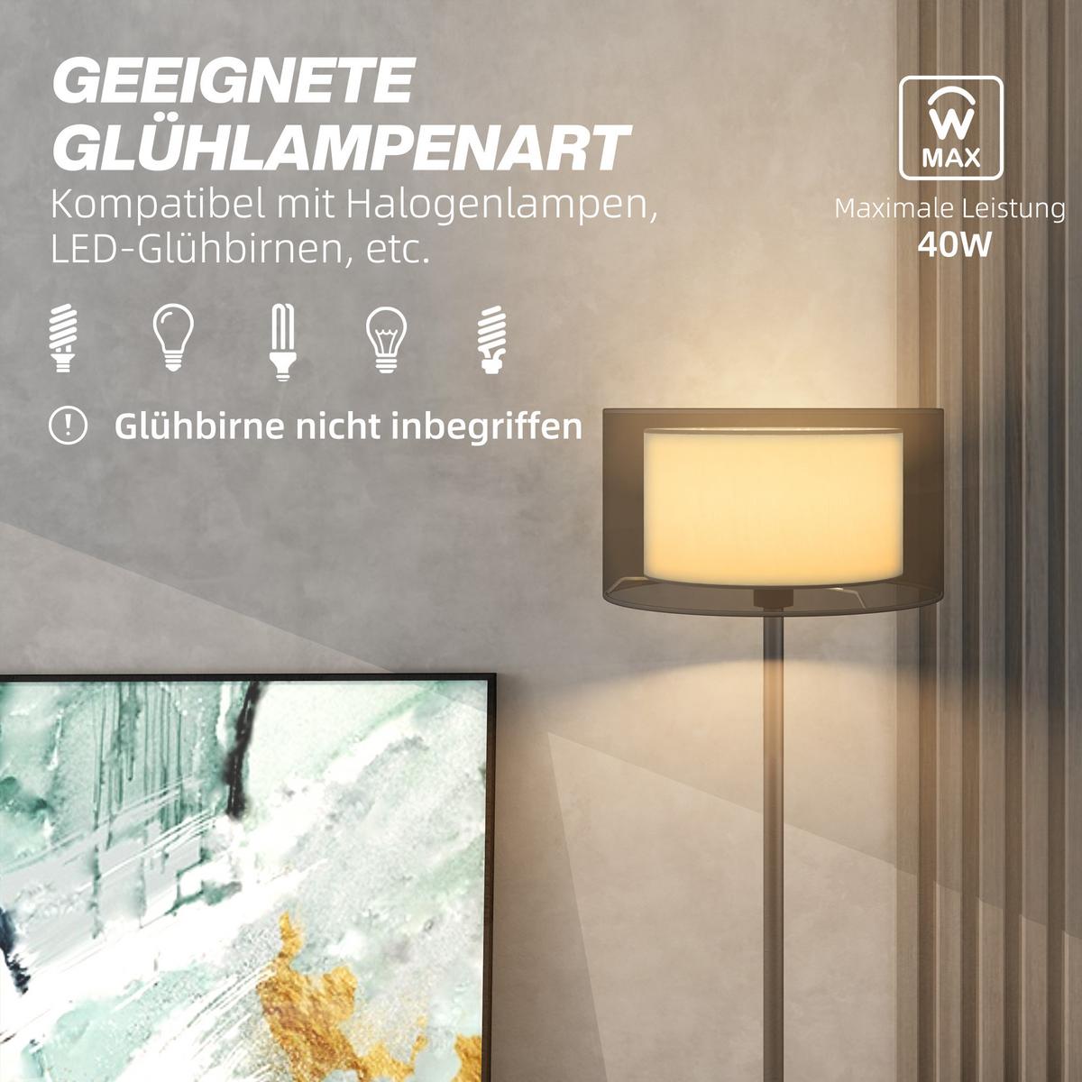 STEHLAMPE, Stehleuchte mit E27 Fassung, Lampenschirm aus Stoff, Schwarz - Schwarz, Metall (33/33/152.5cm) - HOMCOM