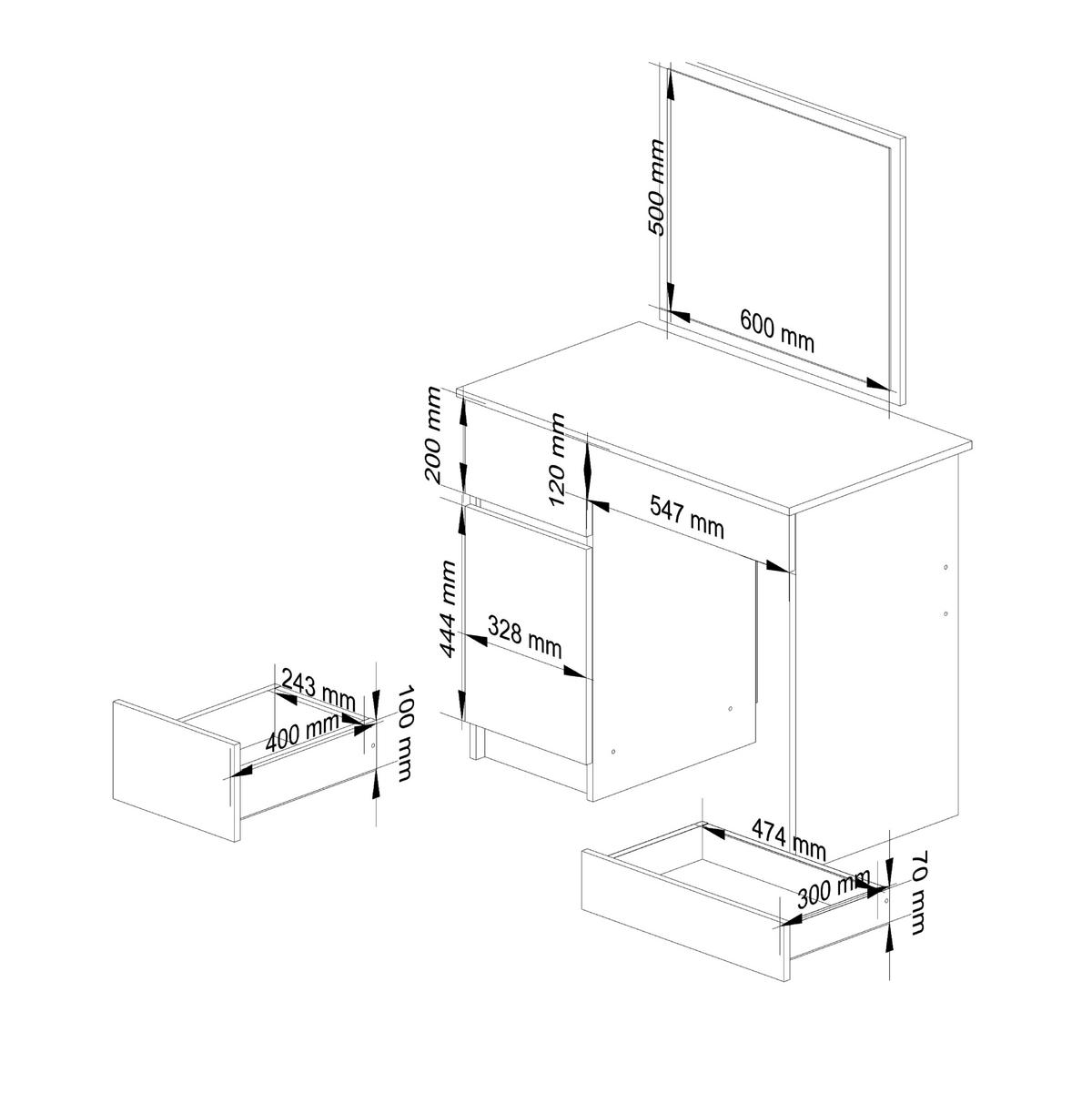 SCHMINKTISCH mit Spiegel - Sonoma Eiche, Holzwerkstoff (90/142/50cm) - RAUMHIRSCH FURNITURE