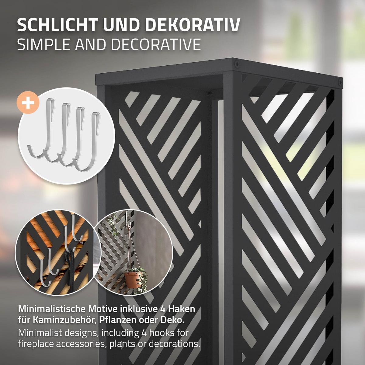 KAMINHOLZREGAL Innen Außen Brennholzregal 37,5x37,5x112 cm Stahl Verzinkt Anthrazit Streifen-Motiv - Anthrazit, Metall (37.5/112/37.5cm) - ML-DESIGN