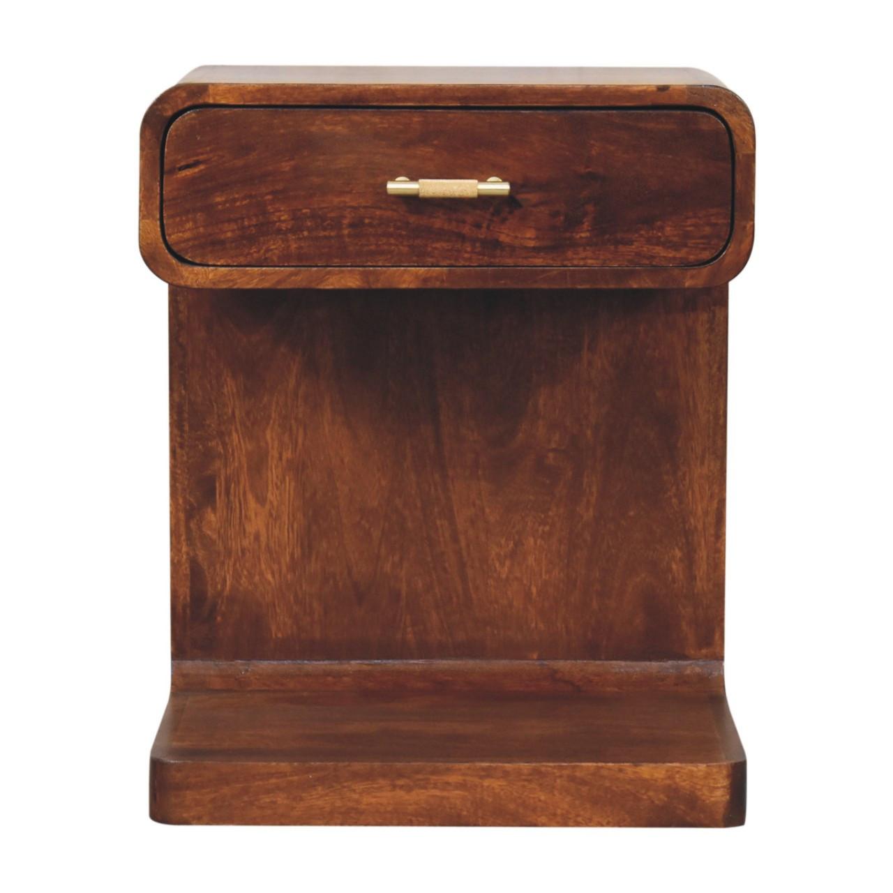 NACHTKASTEN Kastanie T-Stange Abgerundet, 1 Schublade und Offener Bereich, Dunkelbraun - Dunkelbraun/Messingfarben, Holz/Metall (45/55/35cm) - Artisan Furniture