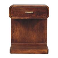 NACHTKASTEN Kastanie T-Stange Abgerundet, 1 Schublade und Offener Bereich, Dunkelbraun - Dunkelbraun/Messingfarben, Holz/Metall (45/55/35cm) - Artisan Furniture