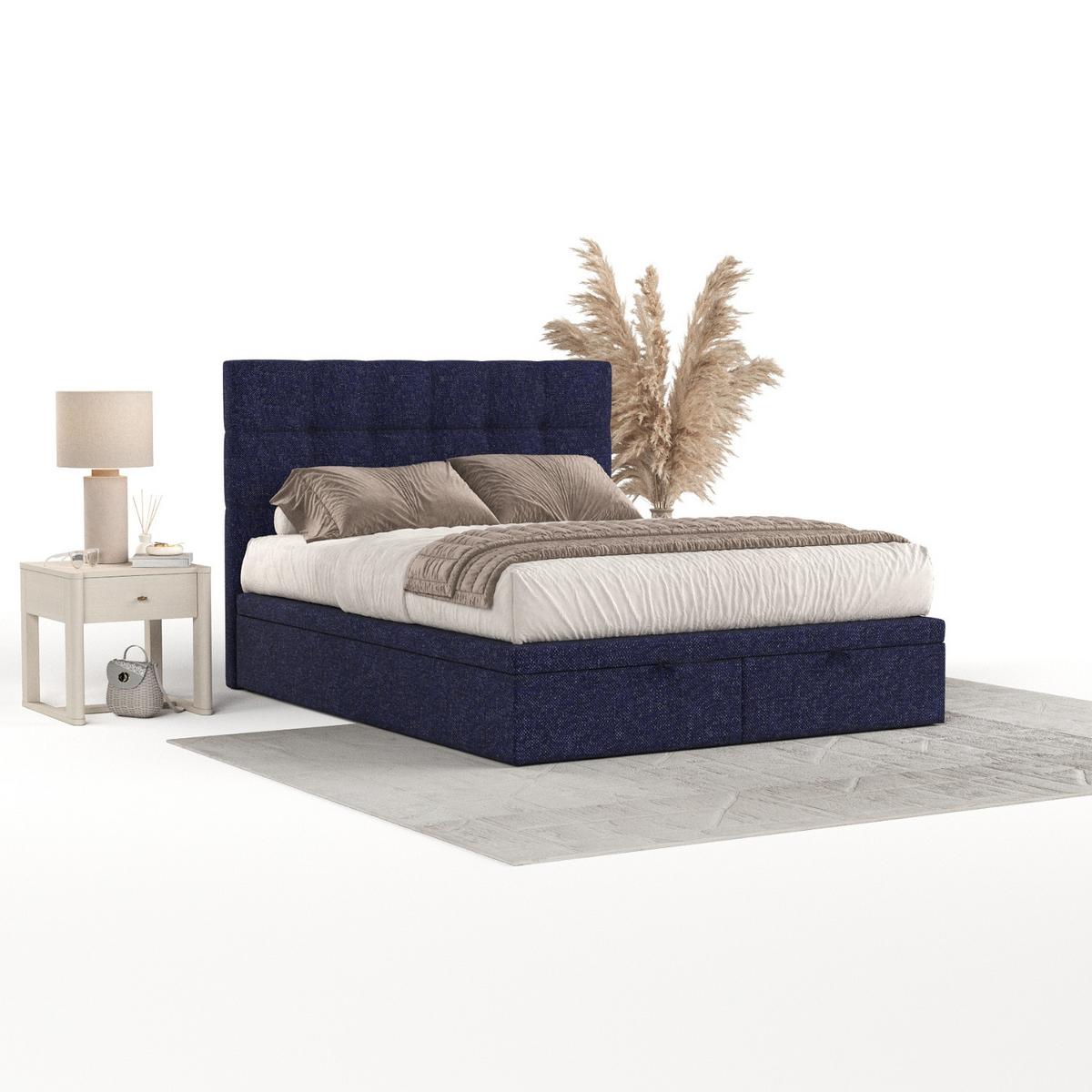 POLSTERBETT Guam mit Stauraum 120/200 cm Marineblau im Alta Stoff - Schwarz/Dunkelblau, Holz/Holzwerkstoff (120/200cm) - AltaBeds