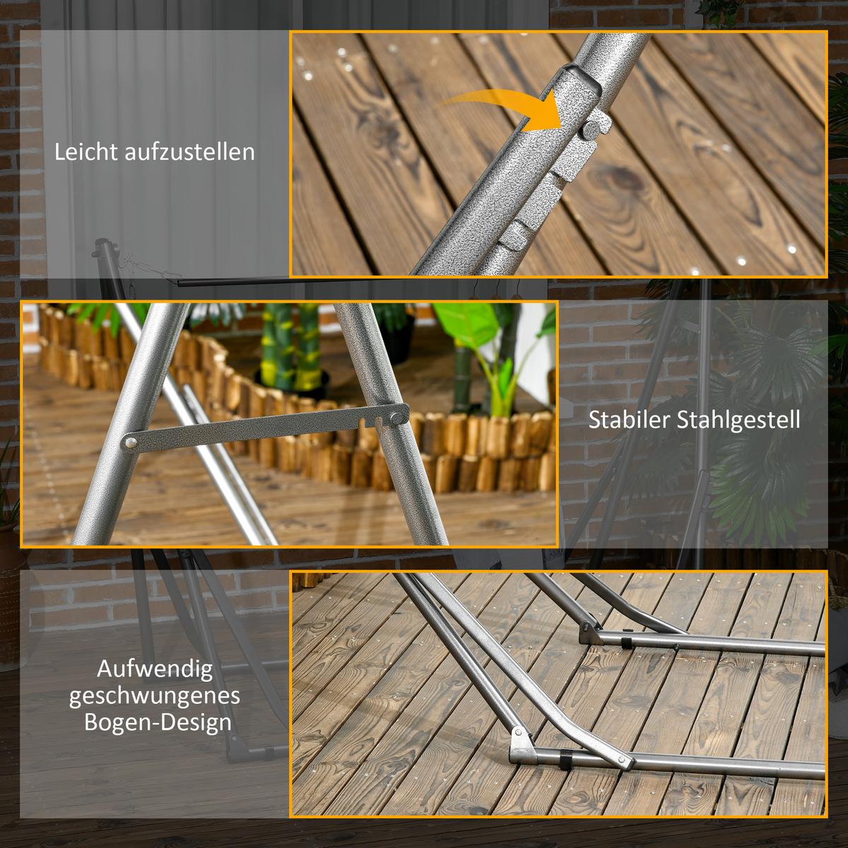 HÄNGEMATTENGESTELL, Stahl Schwarz+Silber - Multicolor, Metall (290/92/88cm) - Outsunny