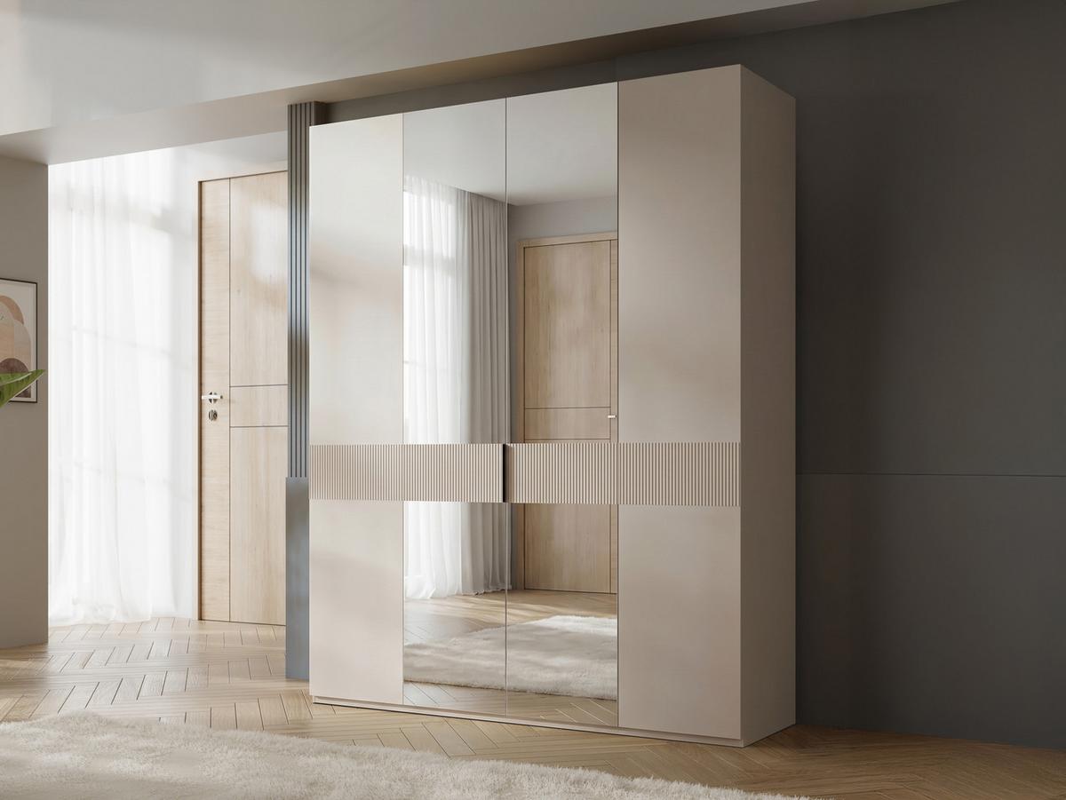 KLEIDERSCHRANK Soreno 180 4D mit Spiegel - Beige, Holzwerkstoff/Kunststoff (180/237/60cm) - MIRJAN24