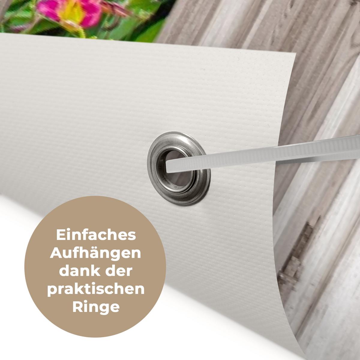 GARTENPOSTER Hortensie - Durchsichtig - Blumen - Sommer - Lila - Weg Poster für draußen 180x120 cm - Grün, Kunststoff (180/120/0.2cm) - OnlyWow