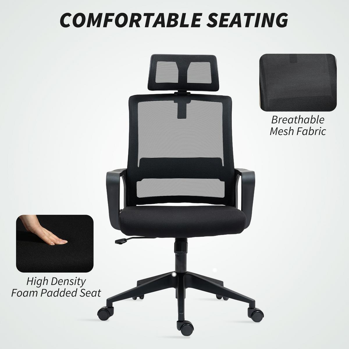 BÜROSTUHL Verstellbar Kopfstütze, Schwarz - Schwarz, Textil (60/112/64cm) - HOMCOM