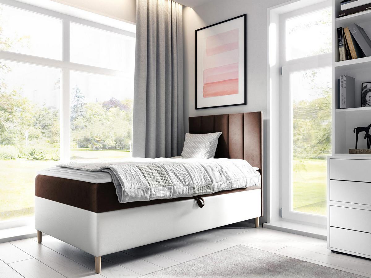 BOXBETT Maja Junior 1, Seite zum Öffnen des Bettkastens: Rechts - H3 - Weiß/Braun, Holz (90/200cm) - MIRJAN24