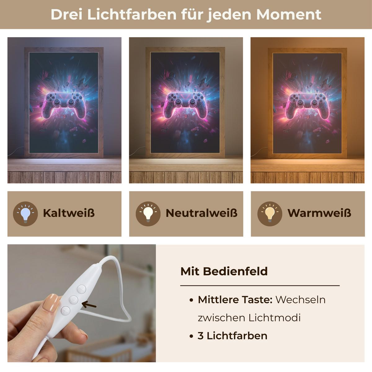 NACHTTISCHLAMPE Controller - Neon - Explosion - Abstrakt 20x30 cm - Violett, Holzwerkstoff (8/20/30cm) - OnlyWow