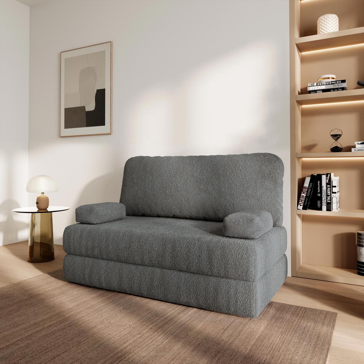 BETTSOFA KESTE aus Schaumstoff Bucle-Stoff Grau Schlaffunktion - Grau, Textil (140/86/60cm) - MASSENO