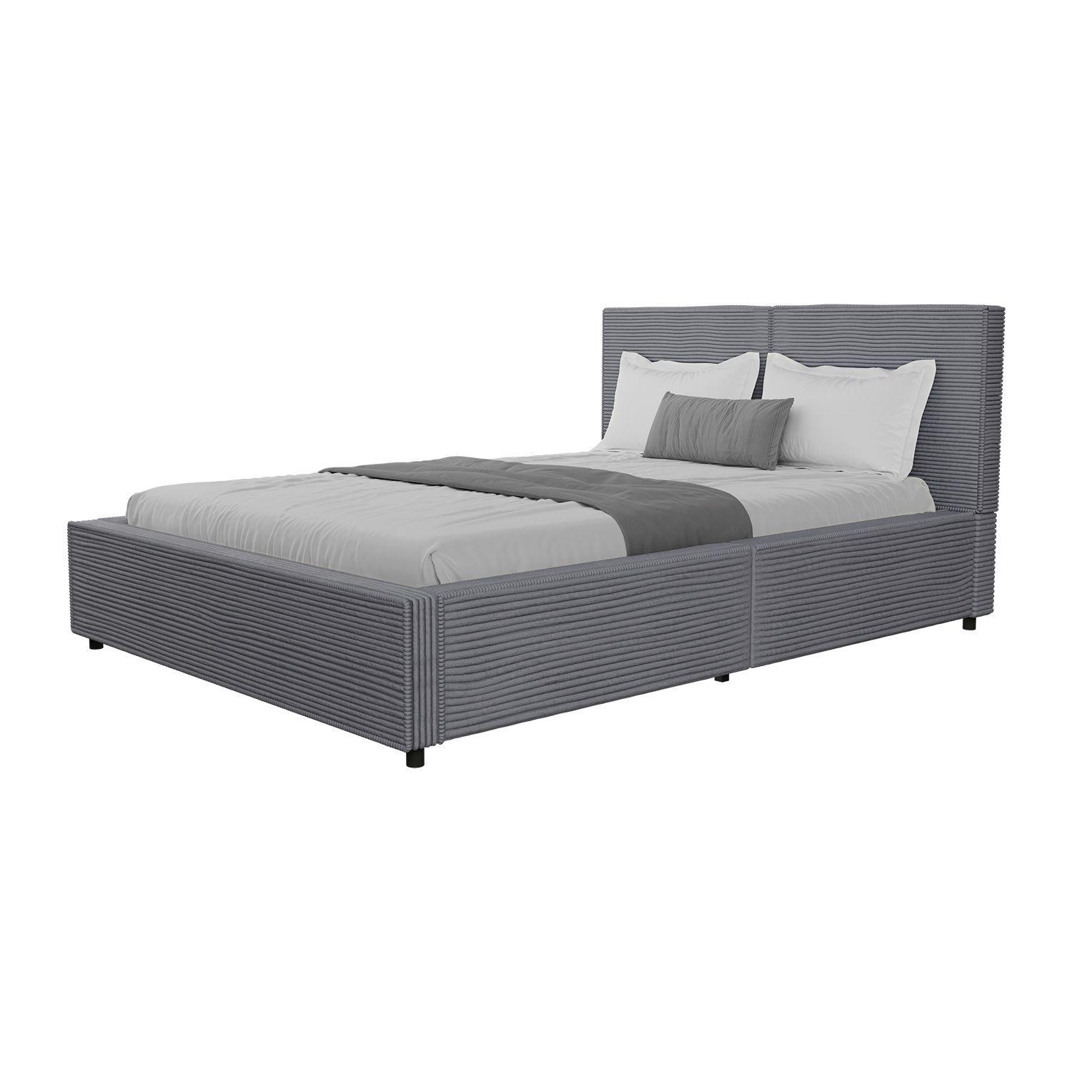 POLSTERBETT Salerno Cord grau 140x200 cm - Grau, Textil (140/200cm) - Juskys