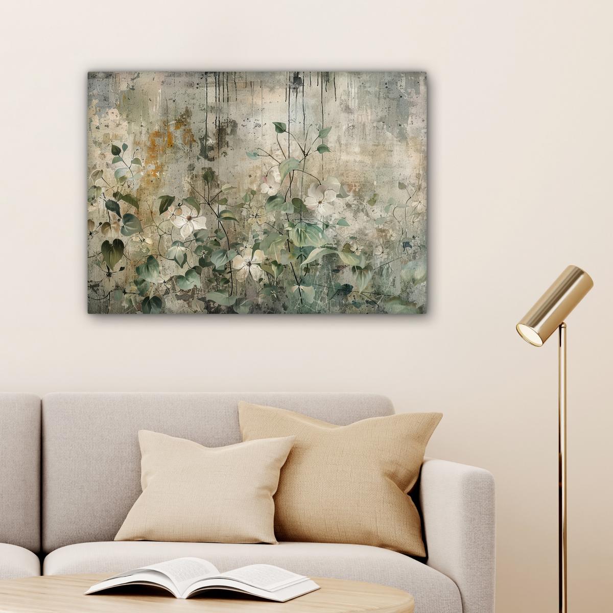 LEINWANDBILD Blumen - Blätter - Abstrakt - Modern Wandbilder 80x60 cm - Grau, Textil (80/60cm) - MuchoWow