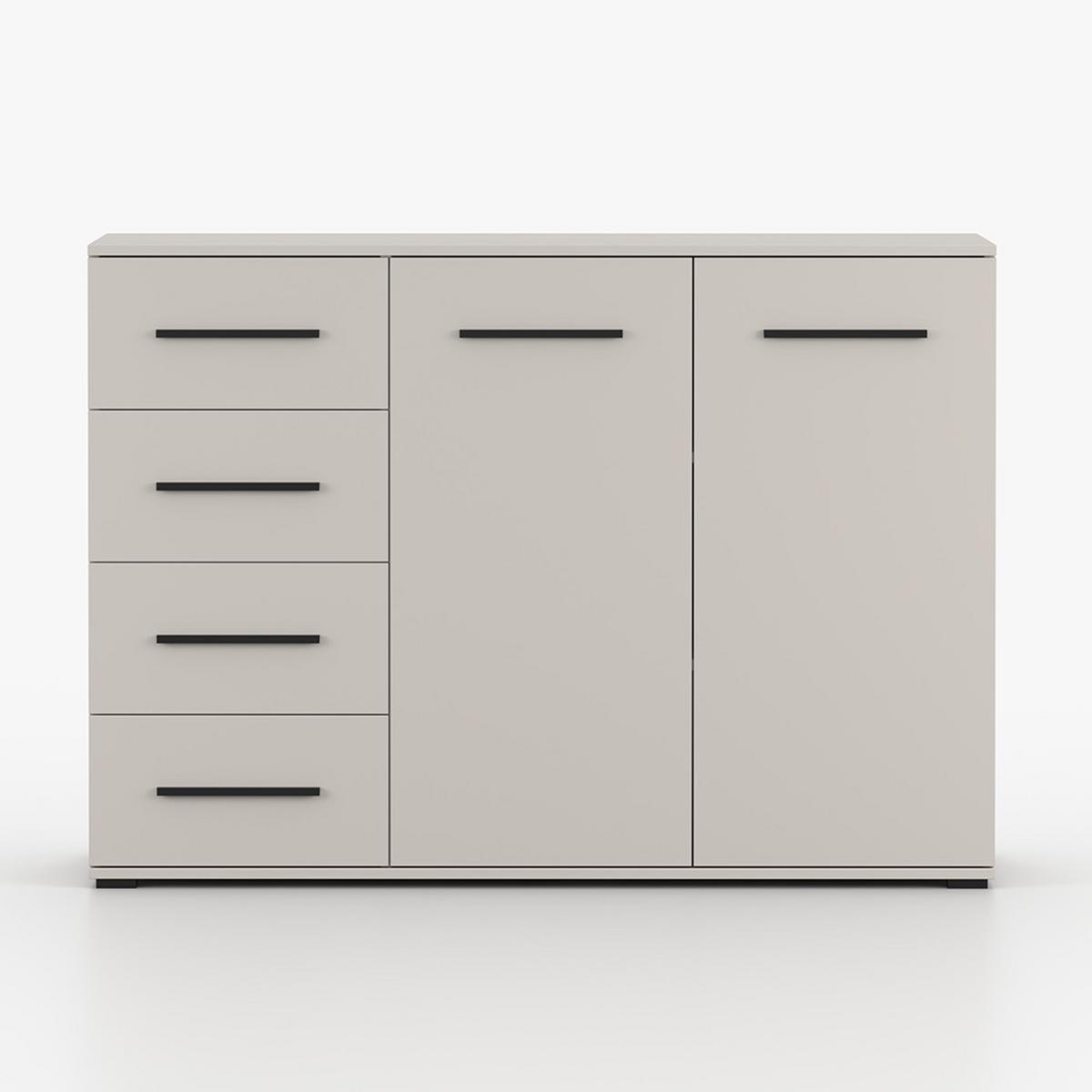 KOMMODE FRIDA 01 KK 135 cm Kaschmir/Kaschmir, vier Schubladen, zwei Drehtüren, schwarze Griffe - Kaschmir/Schwarz, Holzwerkstoff/Kunststoff (135/96/45cm) - imoebel24