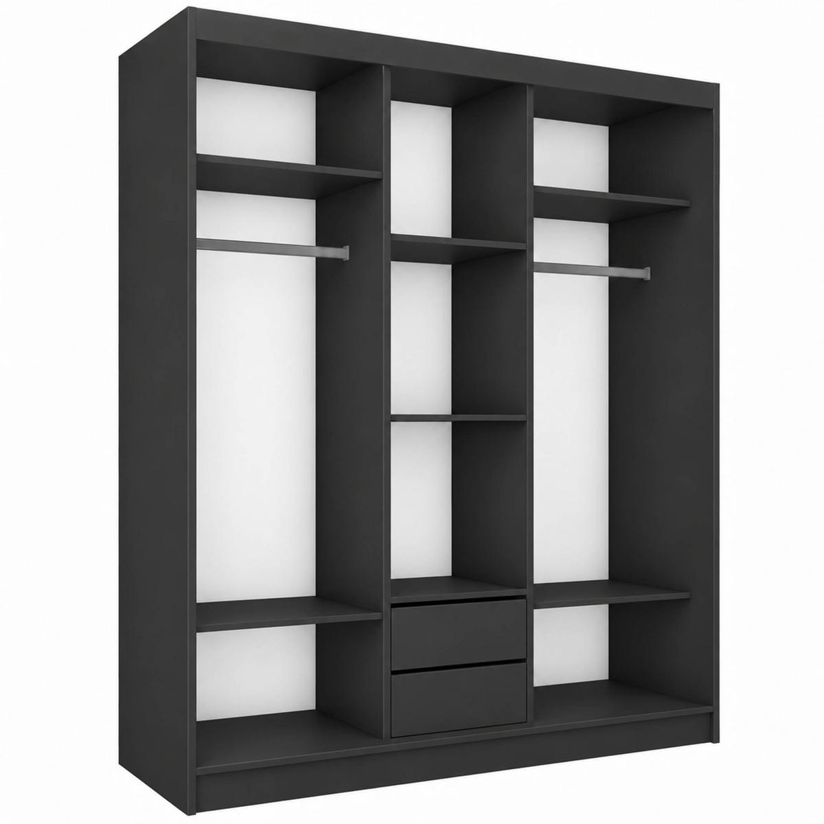 SCHWEBETÜRENSCHRANK Debra mit 3 Türen, 180/216/61 Schwarz mit Spiegel - Schwarz, Holzwerkstoff (180/216/61cm) - Beautysofa