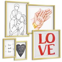 BILDER SET 5er Set - 50x50 cm & 20x30 cm & 40x60 cm Goldrahmen - Weltraum-Astronauten-Sterne - Goldfarben, Kunststoff (40/60cm) - TULUP