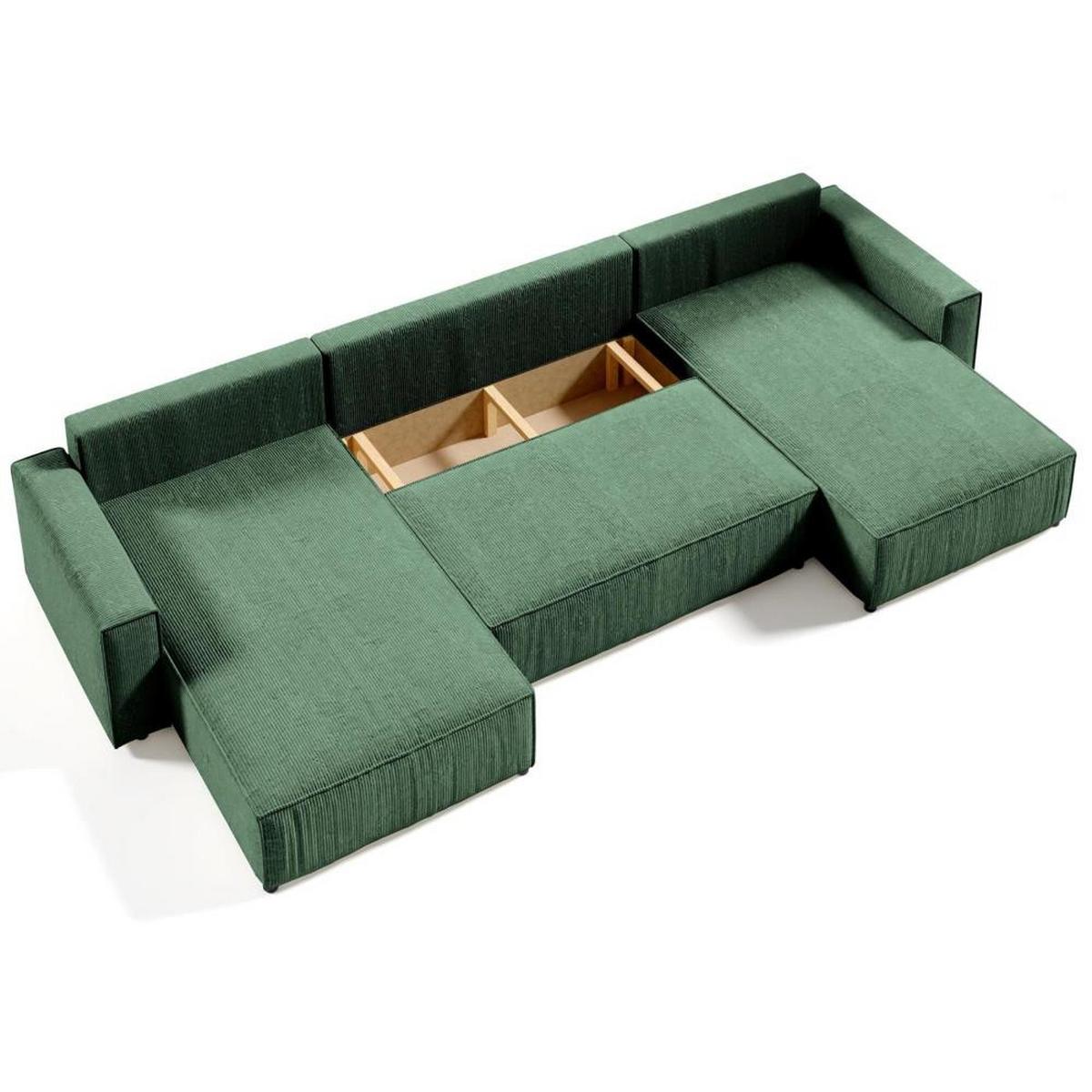 WOHNLANDSCHAFT Parys U mit Schlaffunktion grün - Schwarz/Grün, Kunststoff/Textil (390/70/185cm) - Beautysofa