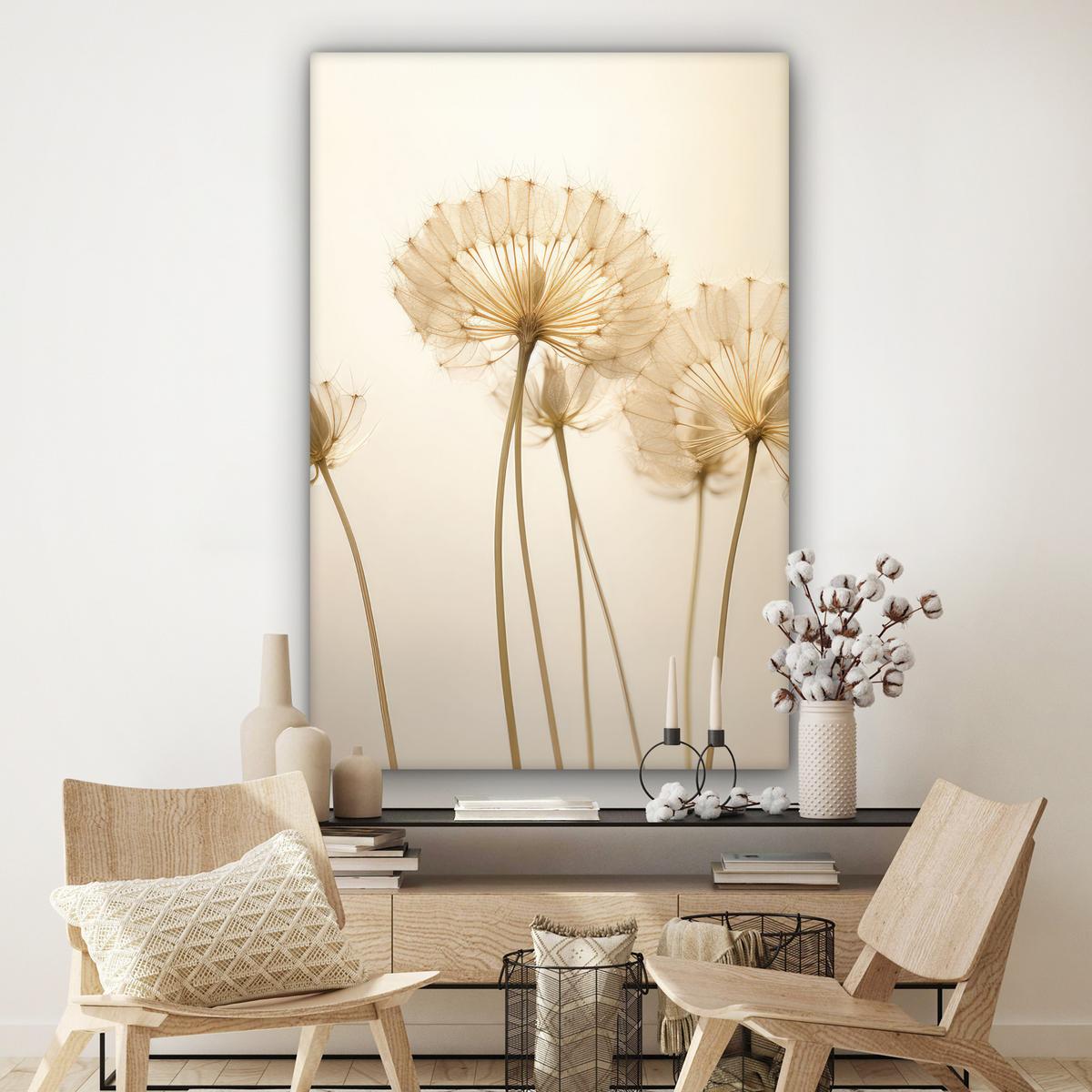 LEINWANDBILD Sonnenlicht - Löwenzahn - Botanisch - Blumen Deko Groß 90x140 cm - Creme, Textil (90/140cm) - MuchoWow
