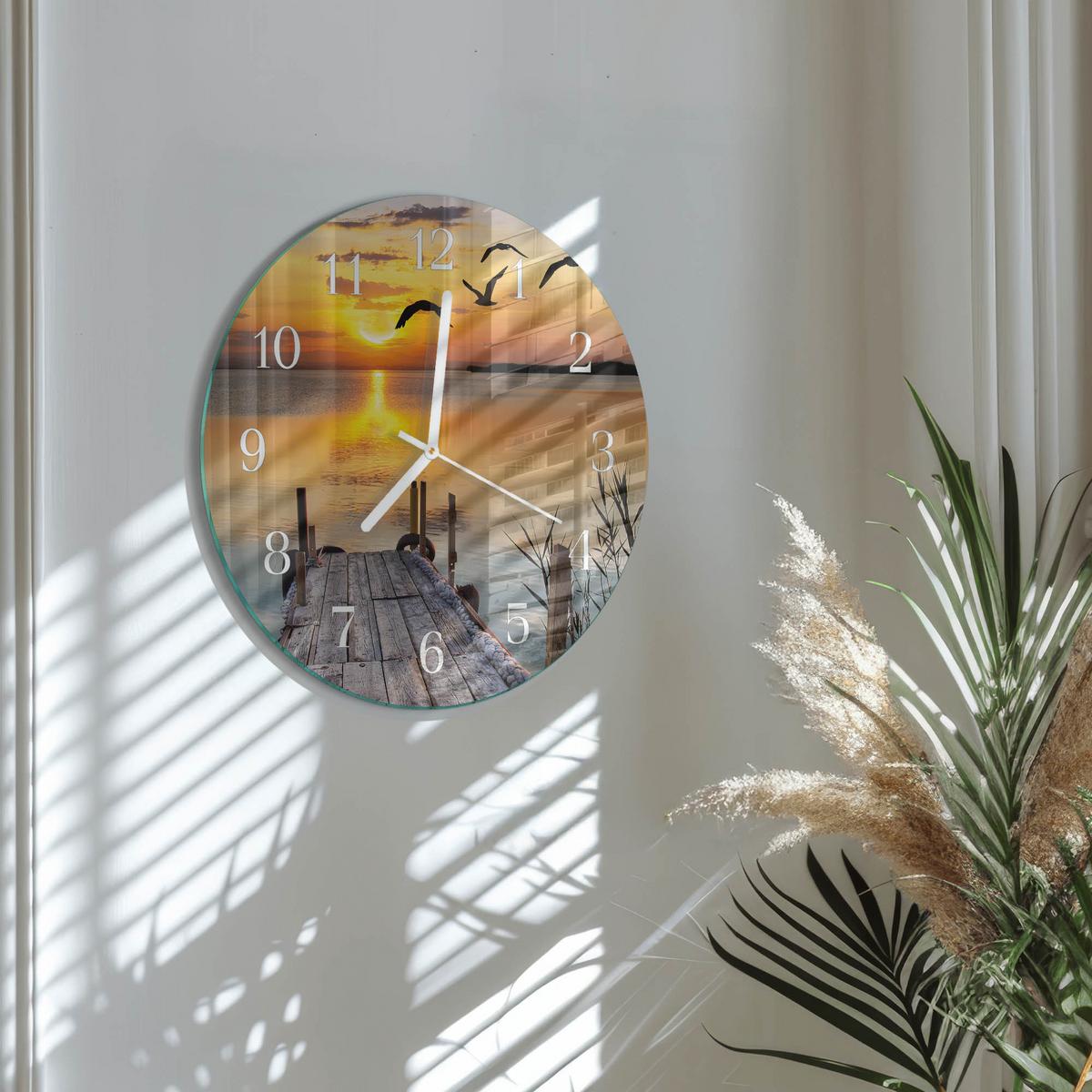WANDUHR aus Glas Ø30 cm - Mostowe-See - Orange, Glas (30/30/0.4cm) - TULUP
