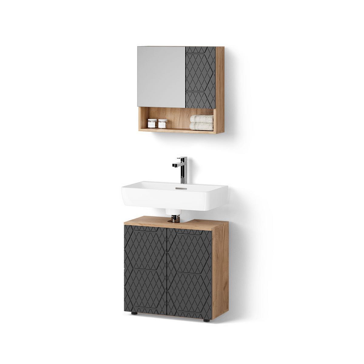 BADMÖBEL-SET Ronco Anthrazit mit Wabenstruktur 2 Teile, Unterschrank 60 cm - Anthrazit, Holzwerkstoff (60/59/30cm) - Livinity®