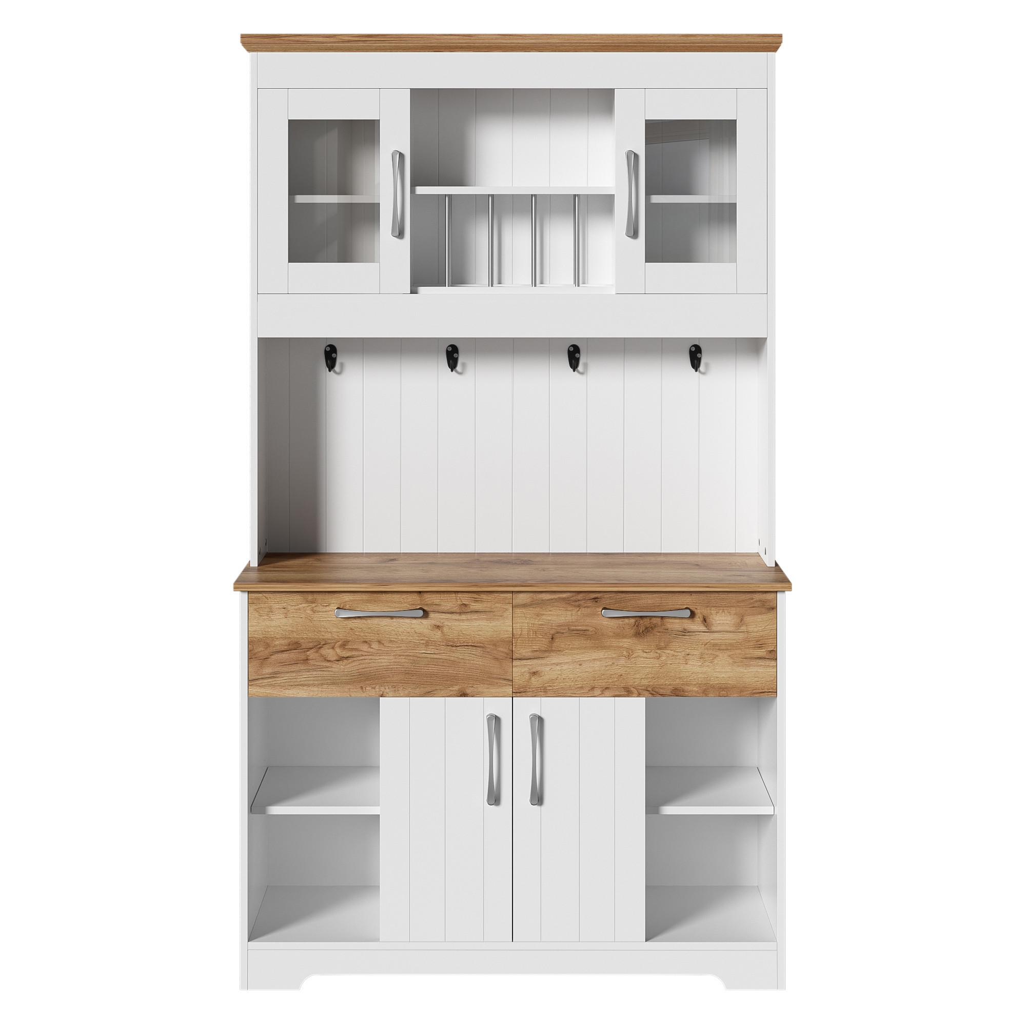 HIGHBOARD weiß und holzoptik, viel stauraum und mit vitrine fächern - Weiß, Holzwerkstoff (106/176.5/39cm) - Urban Meuble