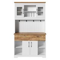 HIGHBOARD weiß und holzoptik, viel stauraum und mit vitrine fächern - Weiß, Holzwerkstoff (106/176.5/39cm) - Urban Meuble