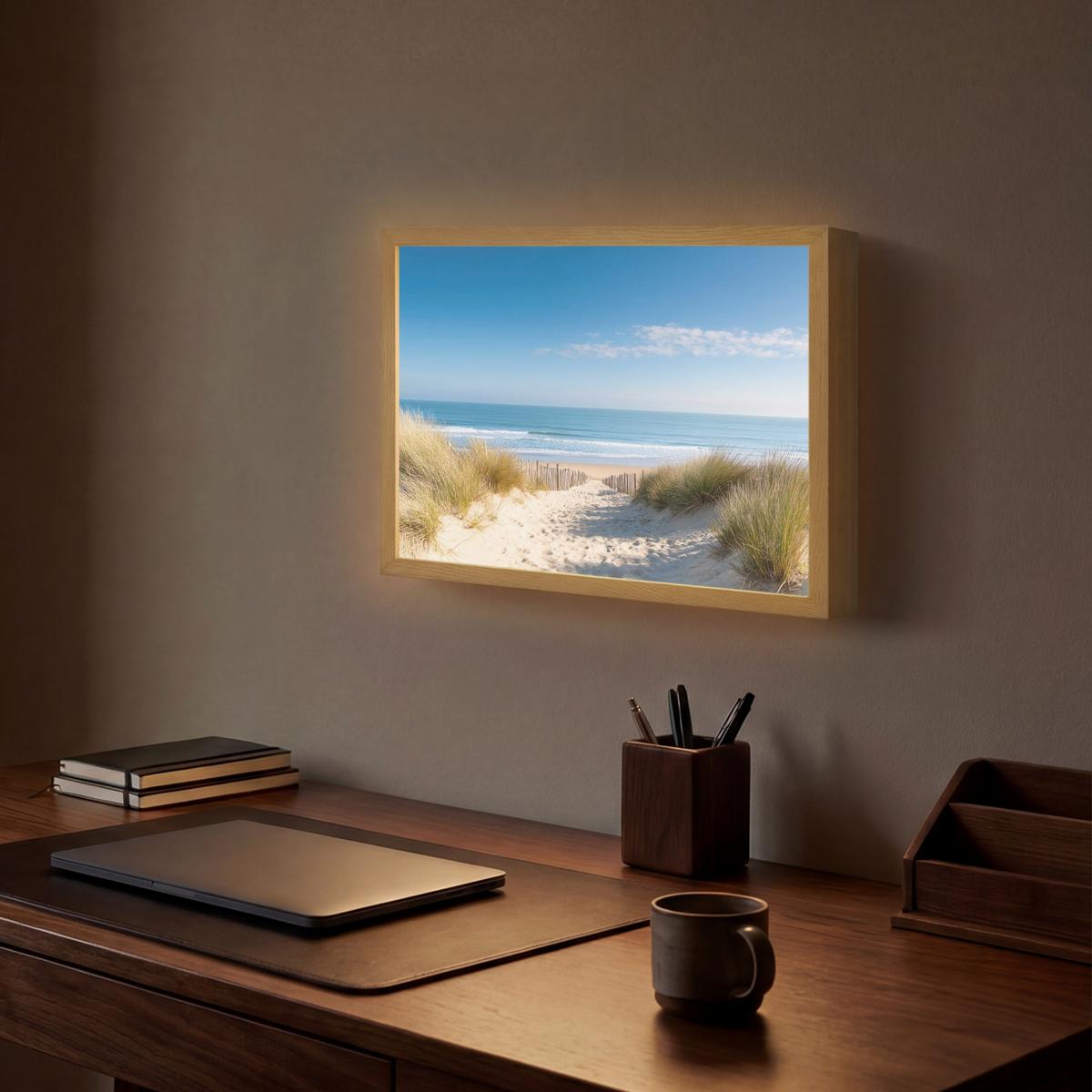 WANDLEUCHTE MIT AKKU Strand - Meer - Düne - Sand - Sommer 40x30 cm - Sandfarben, Holzwerkstoff (40/30/8cm) - OnlyWow