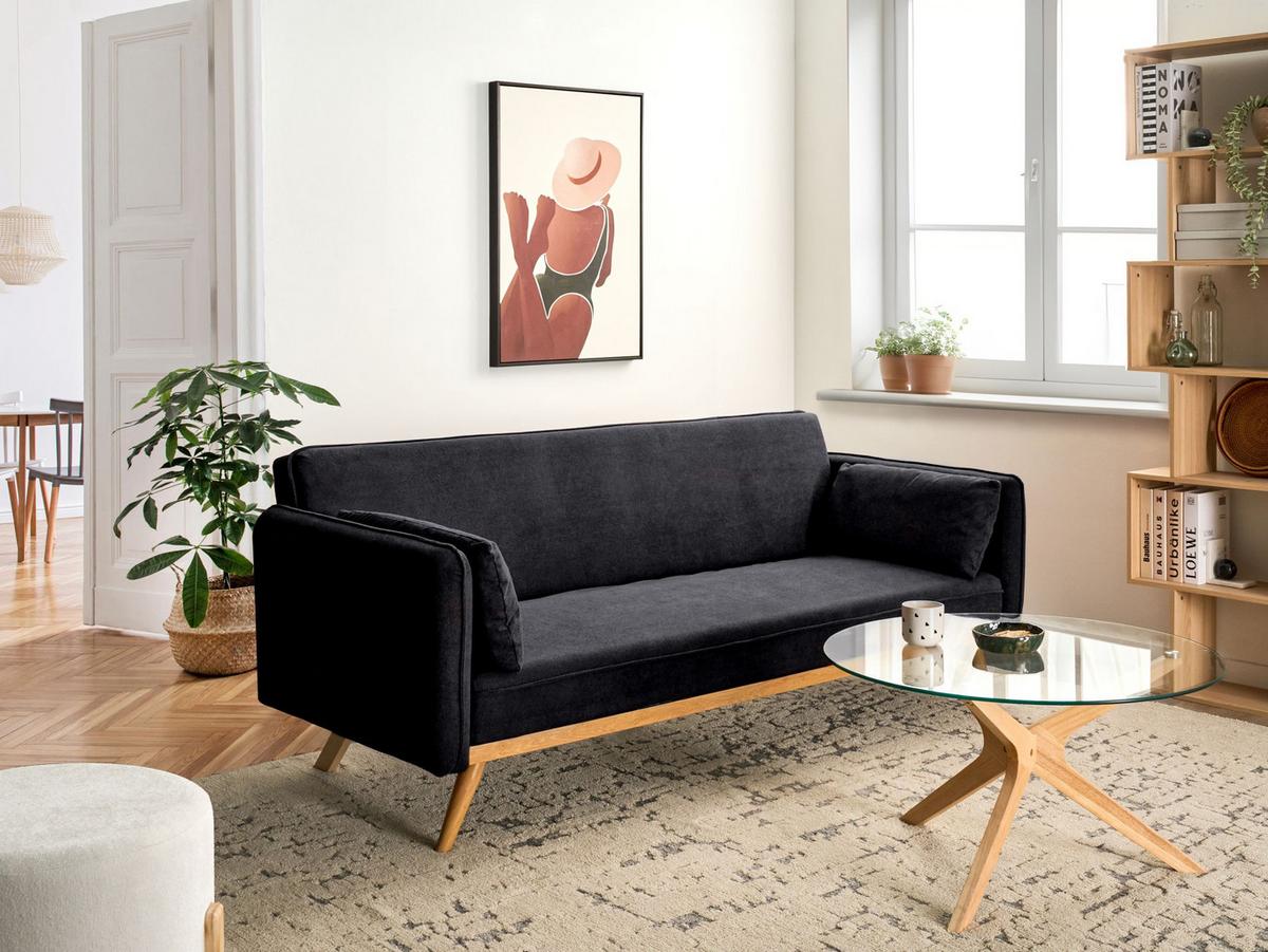 SCHLAFSOFA Stoff Schwarz Asaa - Schwarz/Braun, Textil (205/76/80cm) - Beliani