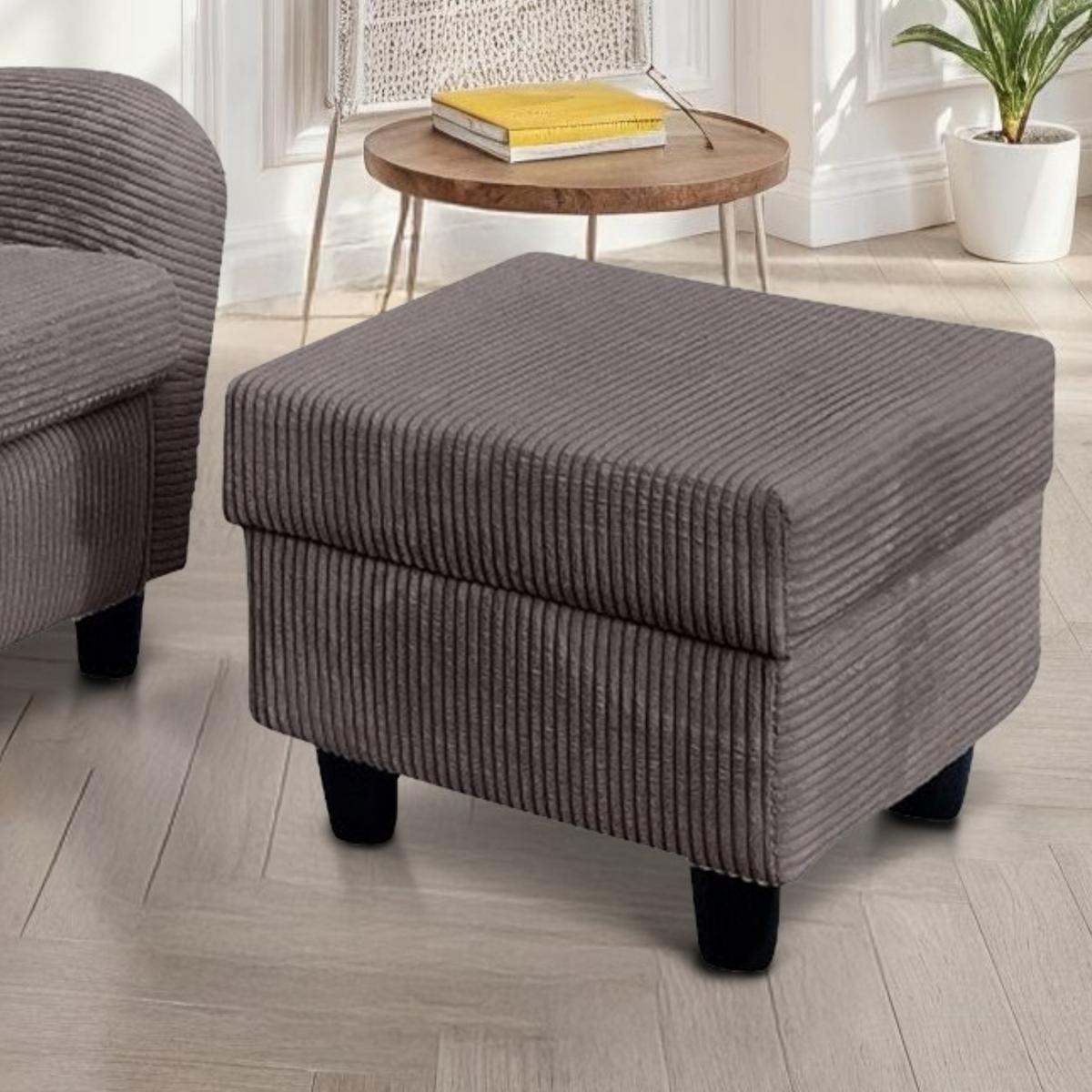 OHRENSESSEL mit HOCKER, hoher Sitzkomfort durch Wellenunterfederung B90/H98/T76 cm, Cord Grau / 18019 - Schwarz/Grau, Holz/Textil (90/98/76cm) - luma-home